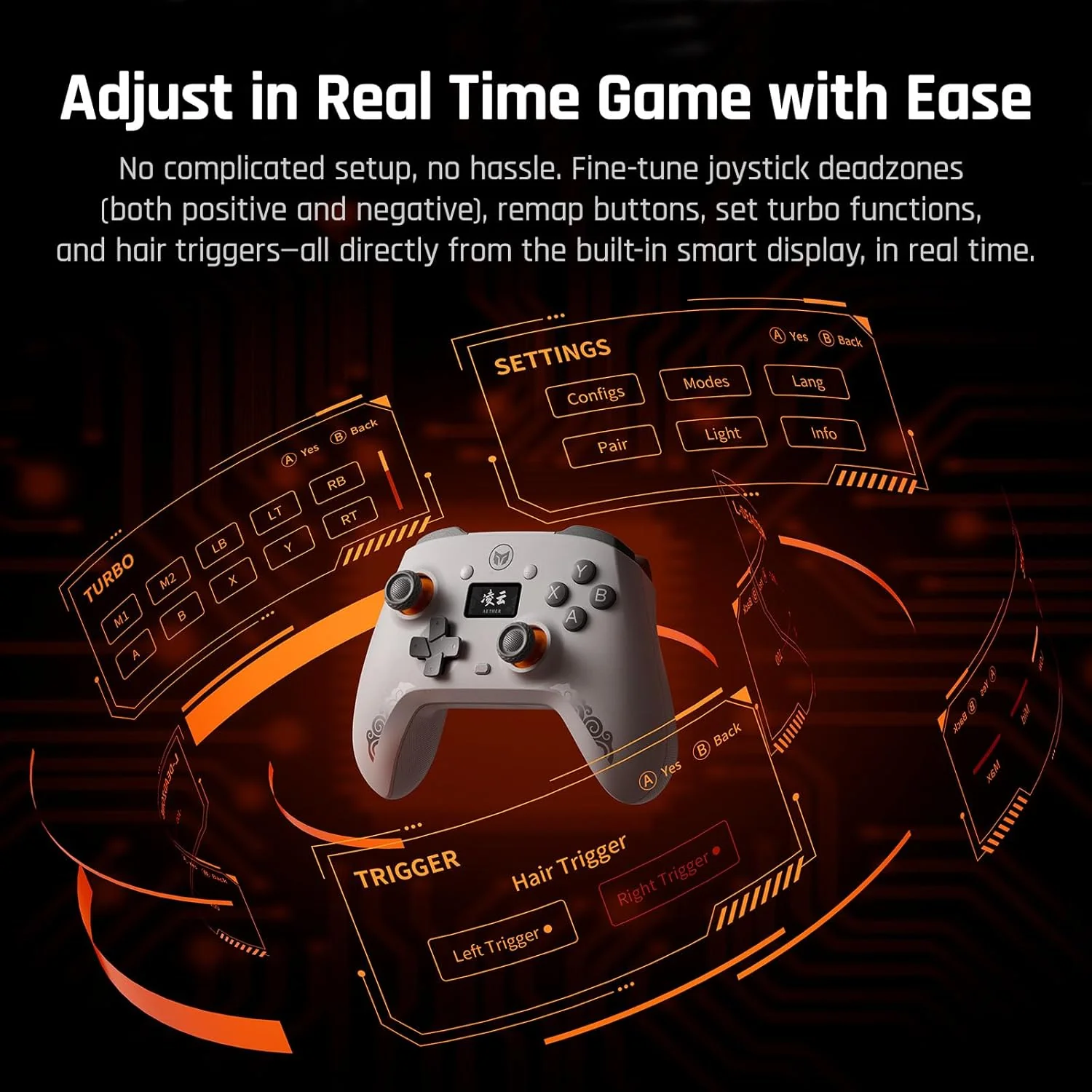 Bigbig Won Mojhon Aether Dual 1000Hz Polling Rate w/ Smart Display Hall Effect Wireless Game Controller for Switch / Win 10&11 / Android / iOS (Black, Grey) - Image 3