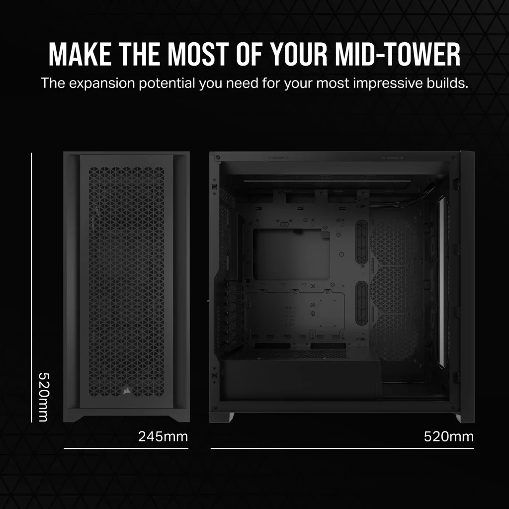 Corsair 5000D Airflow Core Tempered Glass Mid-Tower ATX PC Case (Black, White) - Image 6