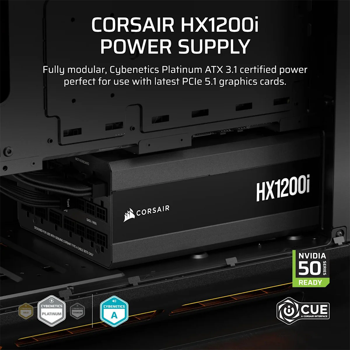Corsair HXI Series HX1200i 1200W ATX Cybentics Platinum Ultra-Low Noise Fully Modular Power Supply (CP-9020307-NA) - Image 11