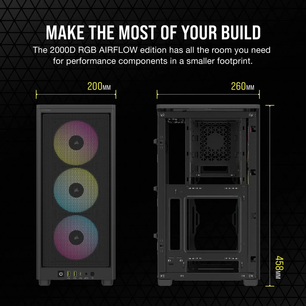 Corsair iCue 2000D RGB Airflow Mini-ITX PC Case (Black) - Image 25