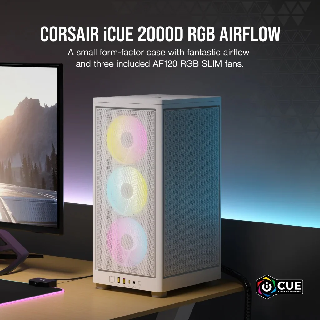 Corsair iCue 2000D RGB Airflow Mini-ITX PC Case (White) - Image 30