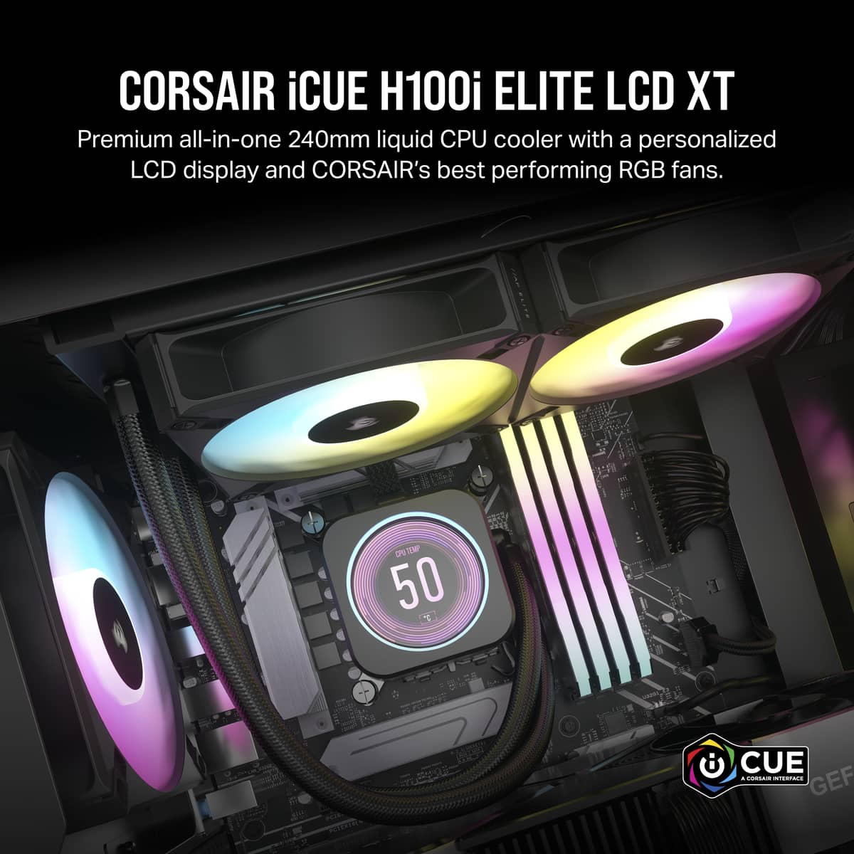 Corsair iCue H100i Elite LCD XT Extreme Performance 240MM RGB Liquid CPU Cooler (Black) - Image 3