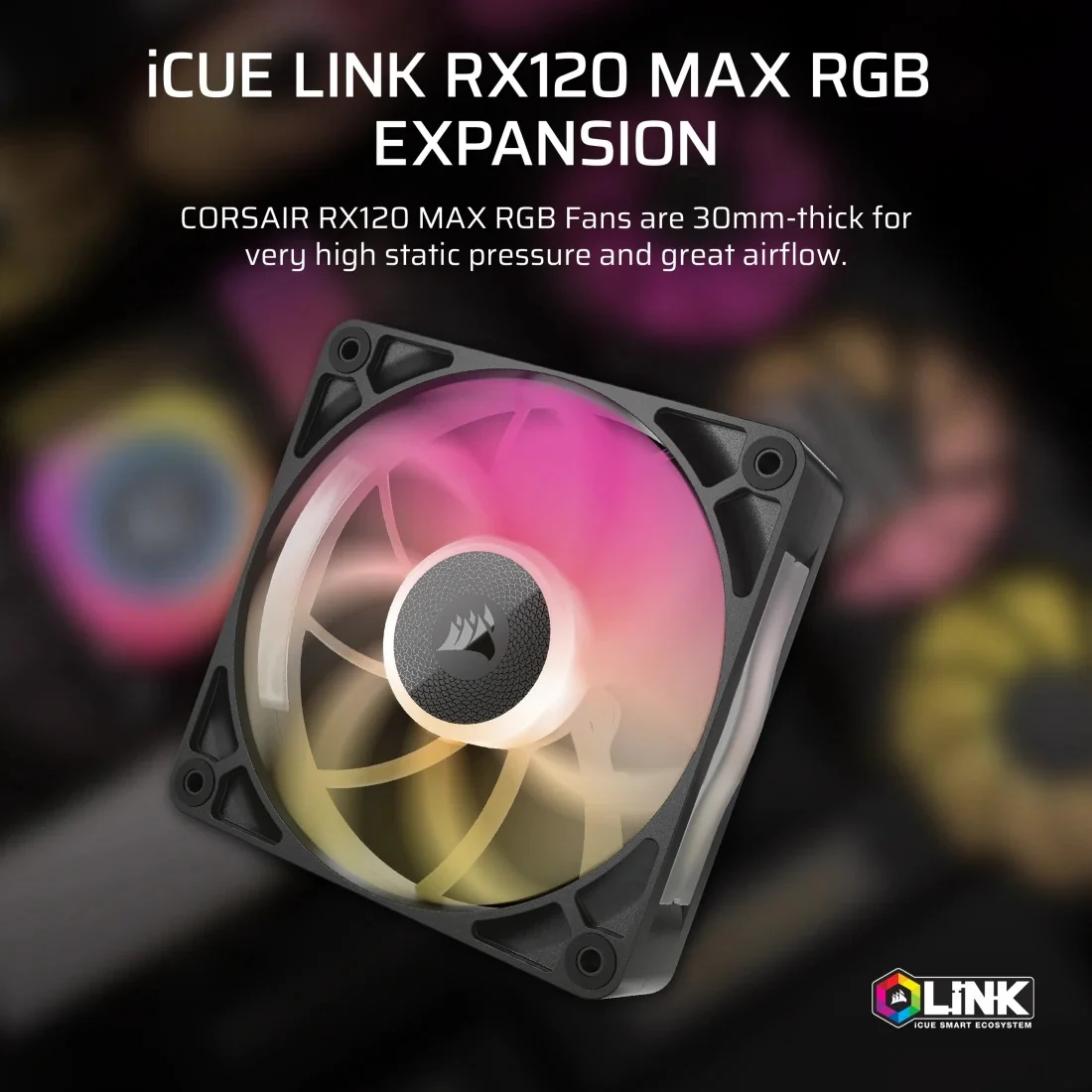 Corsair iCUE Link RX120 MAX RGB 120mm PWM Thick Fan Expansion - Single Pack (Black) (CO-9051033-WW) - Image 2