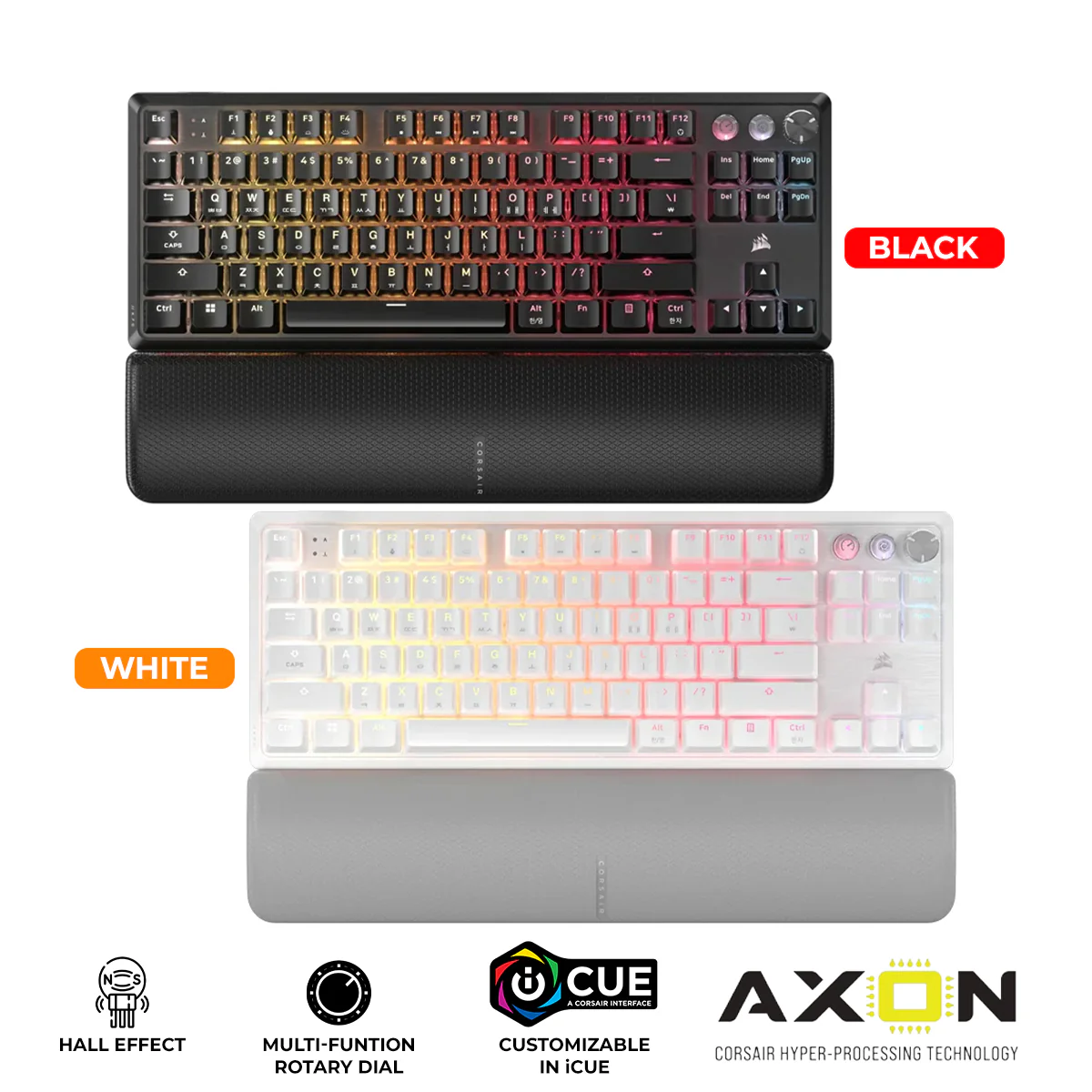 Corsair K70 Pro TKL High-Performance Hall Effect Programmable Gaming Keyboard With Rapid Trigger (Black, White)