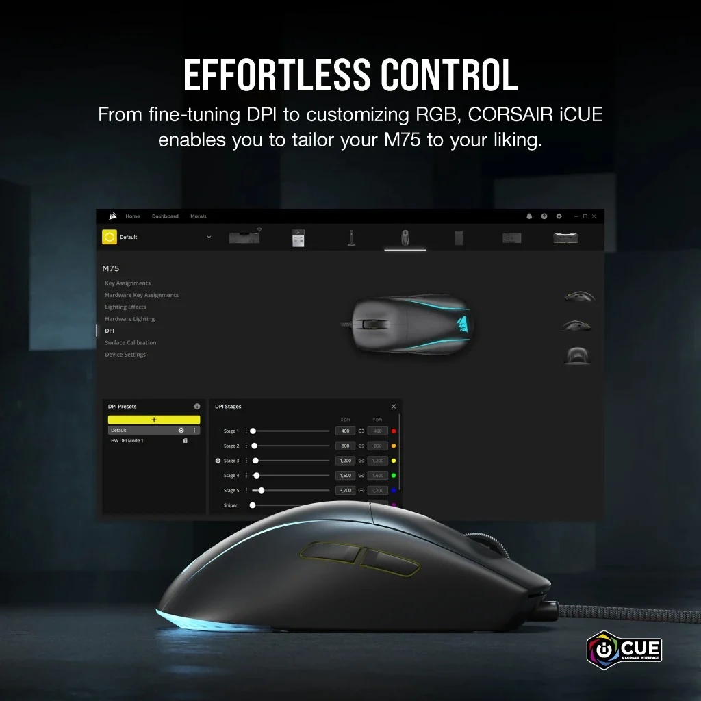 Corsair M75 Lightweight RGB Gaming Mouse (Black) - Image 10