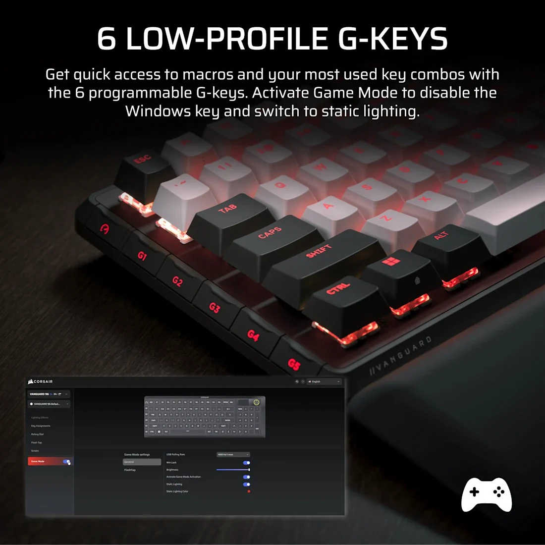 Corsair Vanguard 96 Mechanical Gaming Keyboard with Wobble-Free Hot-Swappable MLX Pulse Switches (Black/White) (CH-91E921I-NA) - Image 8