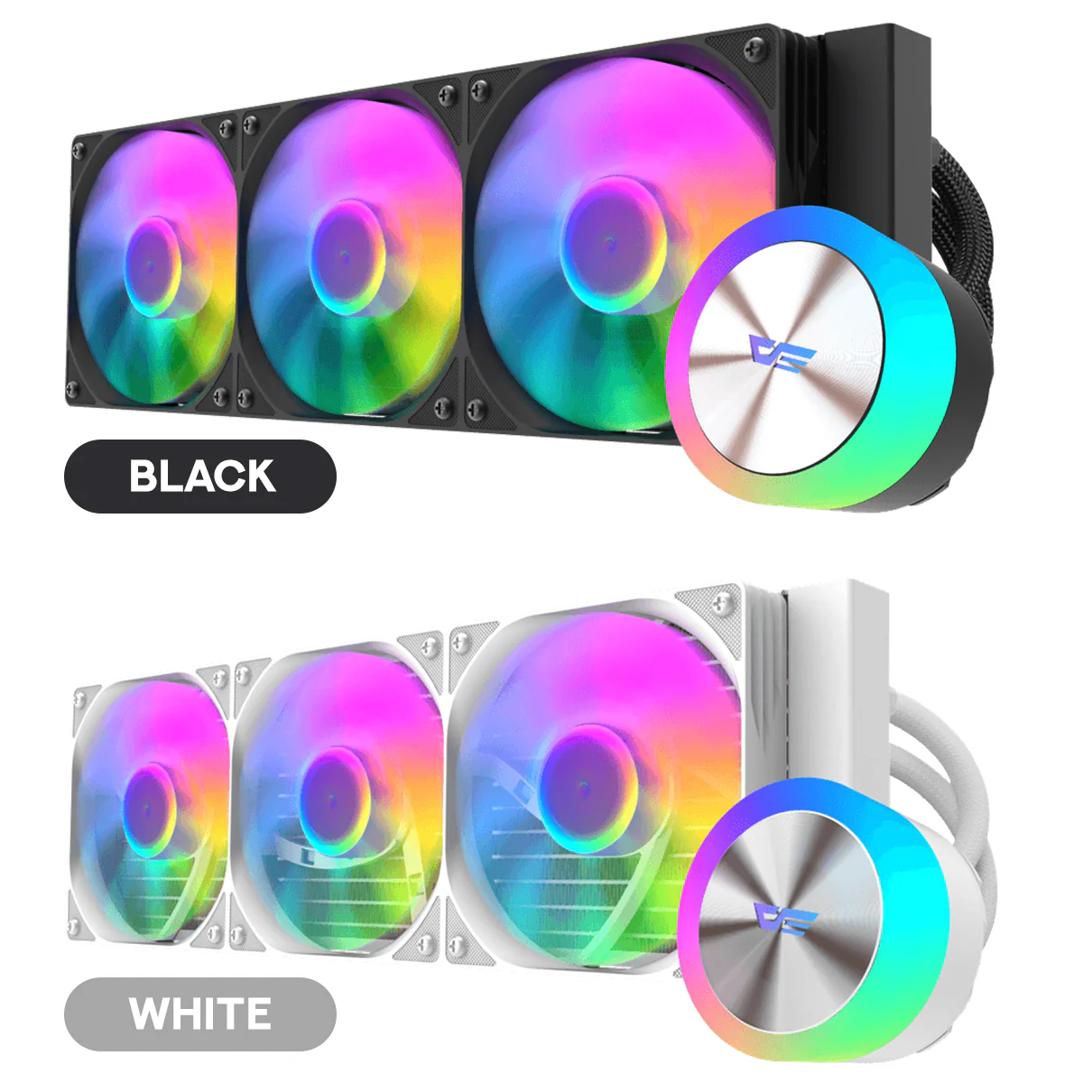 DarkFlash AquaGlow DG360 ARGB AIO 360mm Liquid CPU Cooler (Black, White) - Image 8
