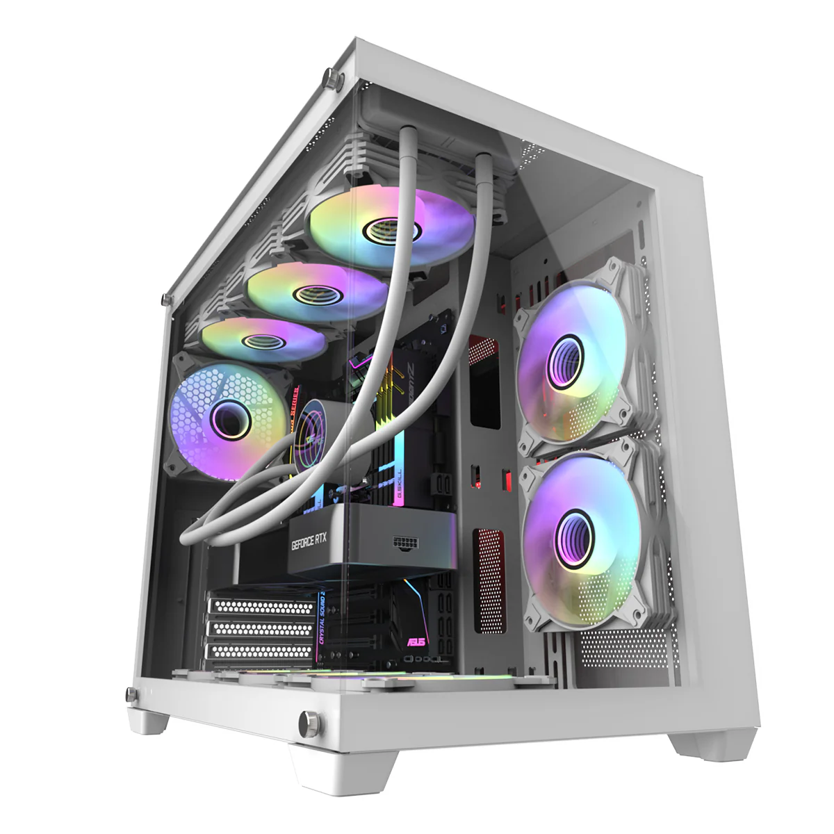 Darkflash C285P Tempered Glass Side Panel Dual Chamber ATX PC Case (White) - Image 12