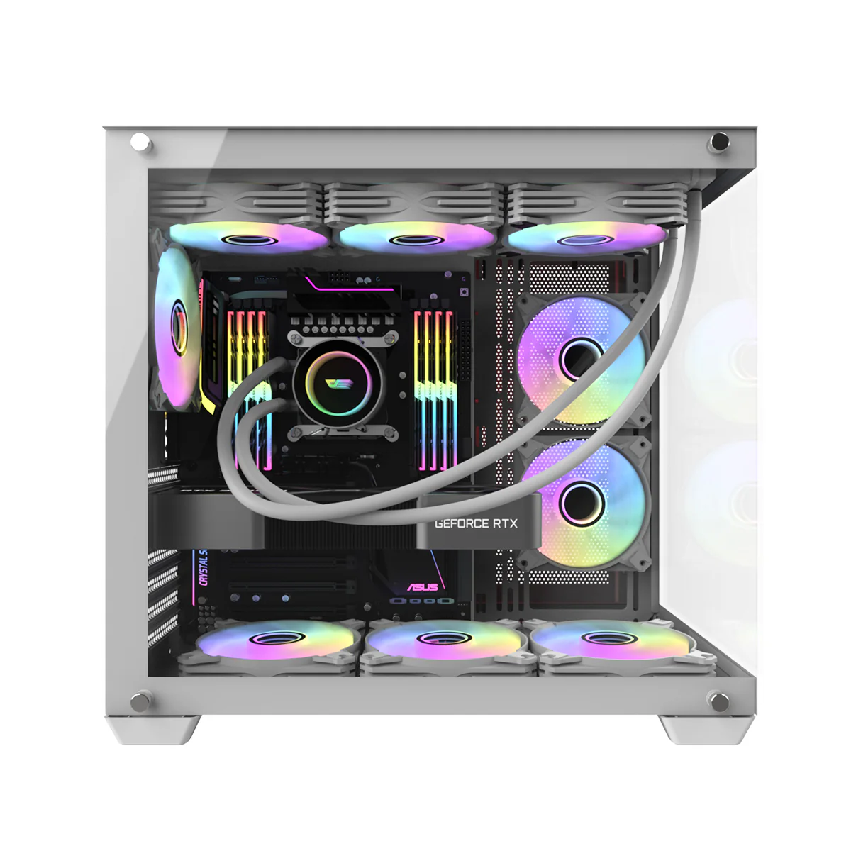 Darkflash C285P Tempered Glass Side Panel Dual Chamber ATX PC Case (White) - Image 16