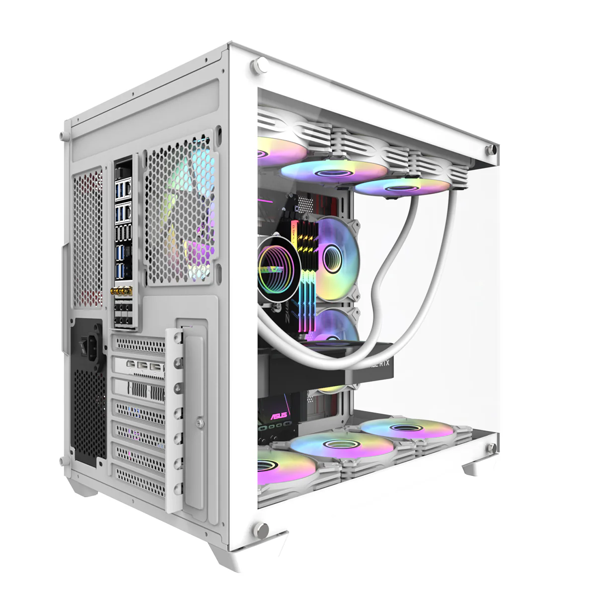 Darkflash C285P Tempered Glass Side Panel Dual Chamber ATX PC Case (White) - Image 17
