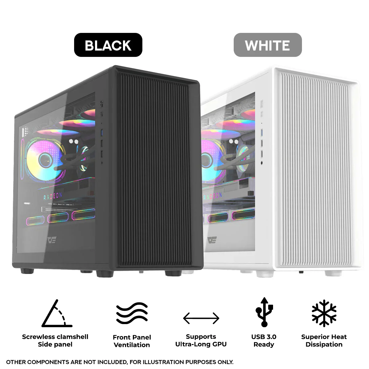 DarkFlash DB460M TG Panel Luxury M-ATX PC Case (Black, White)