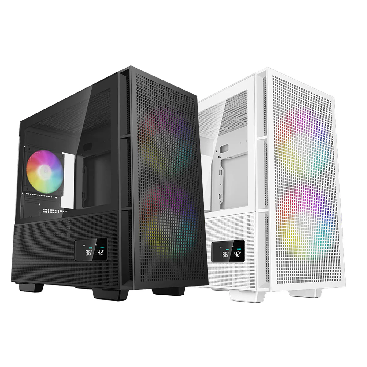 Deepcool CH360 Digital Micro Tower Mini-ITX/Micro ATX Case With Digital Display Screen With Tempered Glass Window (Black, White)