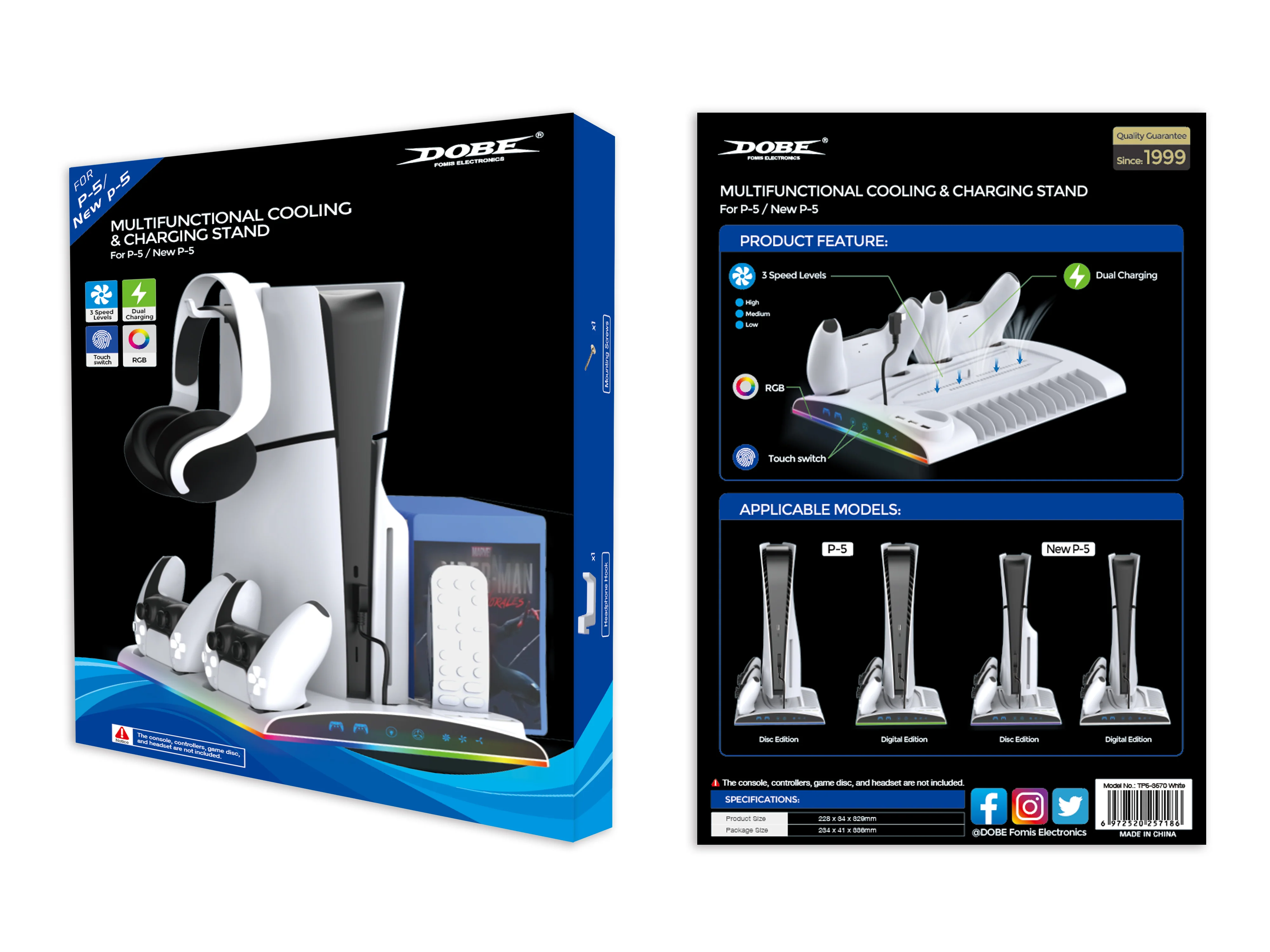 Dobe Multifunctional Cooling & Charging Stand For PS5 / PS5 Slim / PS5 Pro (White) TP5-3570D - Image 10