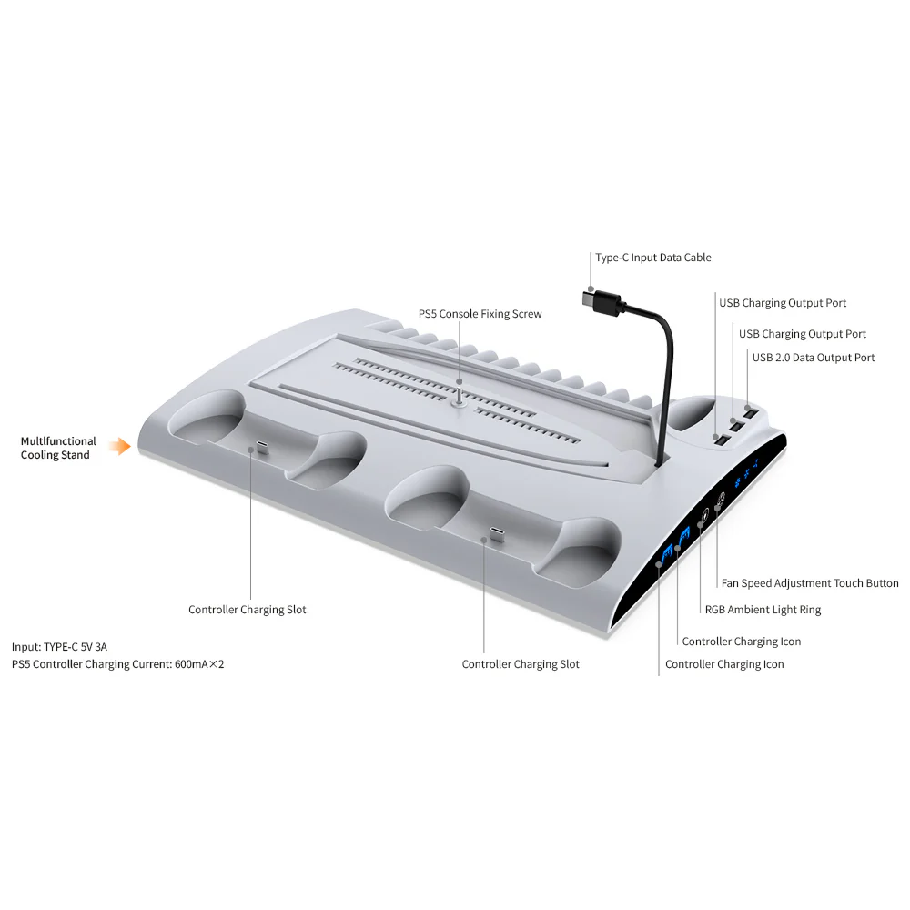 Dobe Multifunctional Cooling & Charging Stand For PS5 / PS5 Slim / PS5 Pro (White) TP5-3570D - Image 2