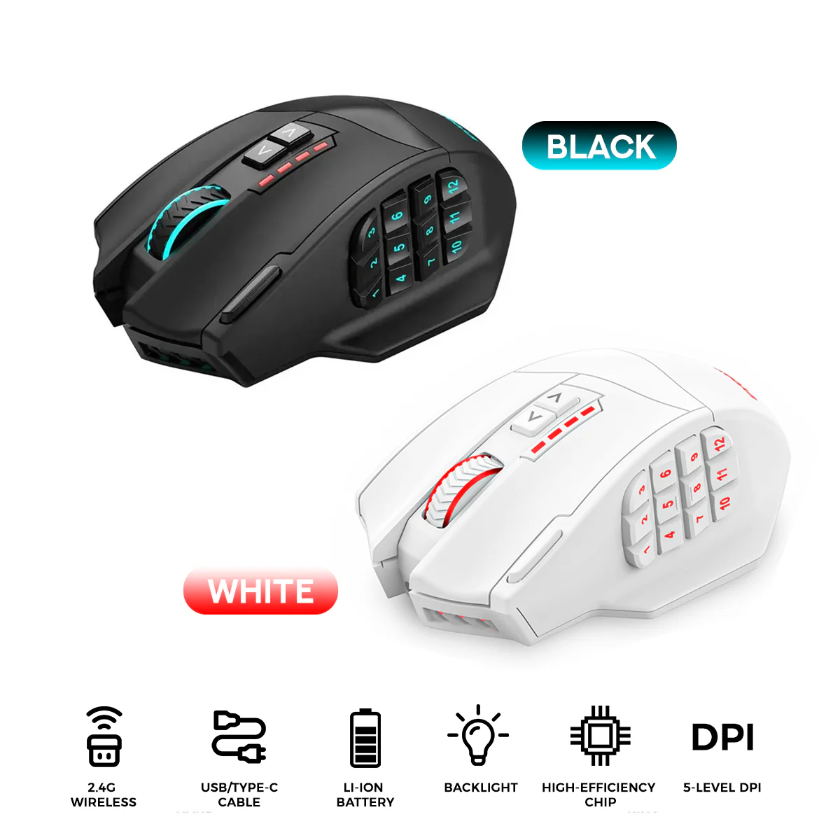 E-Yooso X-33 RGB Wireless Gaming Mouse (Black, White)