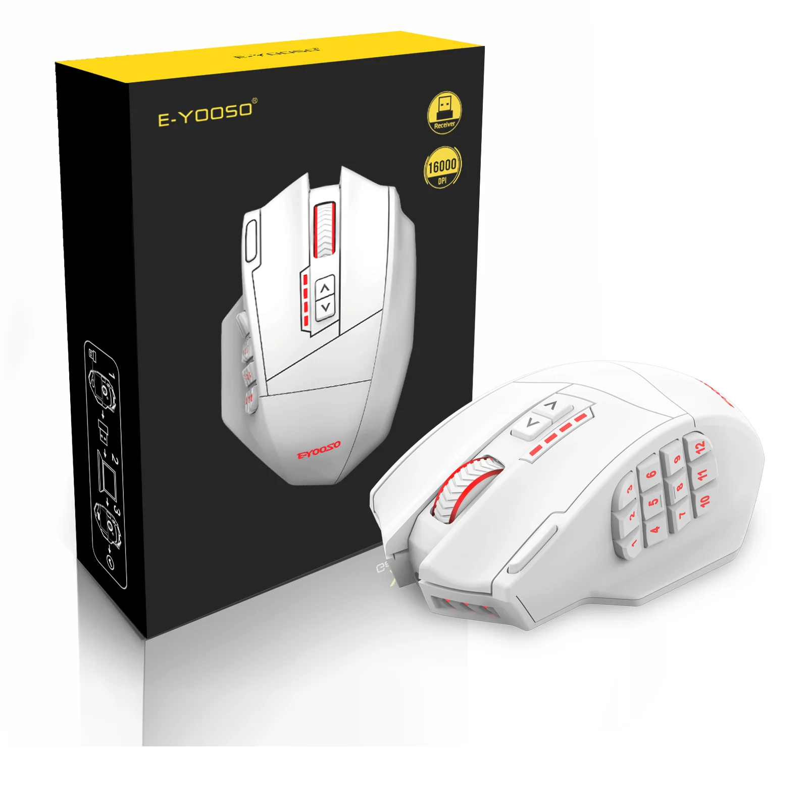 E-Yooso X-33 RGB Wireless Gaming Mouse (Black, White) - Image 16