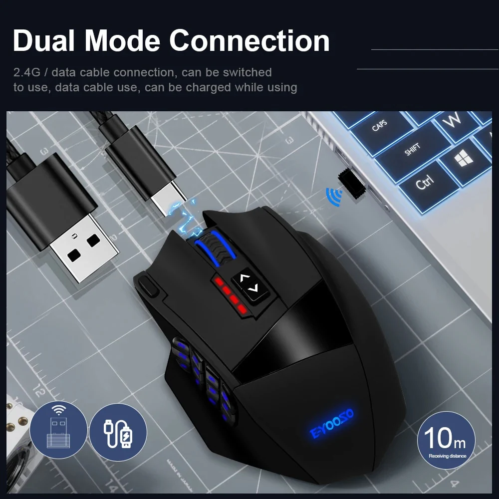E-Yooso X-33 RGB Wireless Gaming Mouse (Black, White) - Image 4
