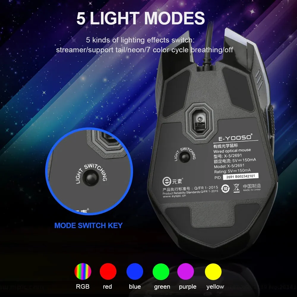 E-Yooso X-5 RGB Wired Gaming Mouse (Black) - Image 5