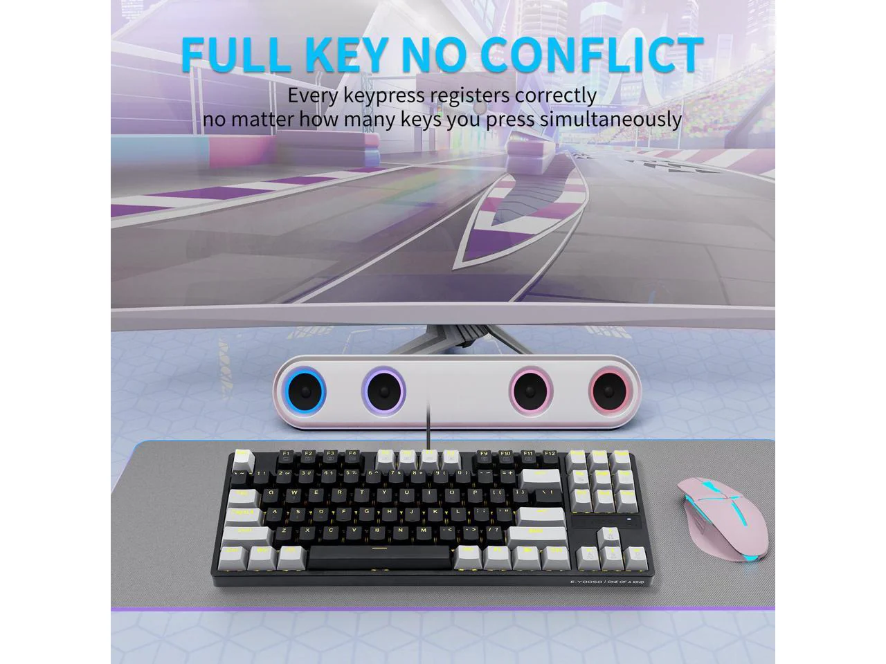 E-Yooso Z-87 Yellow Single Light 87 Keys Wired Mechanical Keyboard Black/Grey (Blue Switch) - Image 2