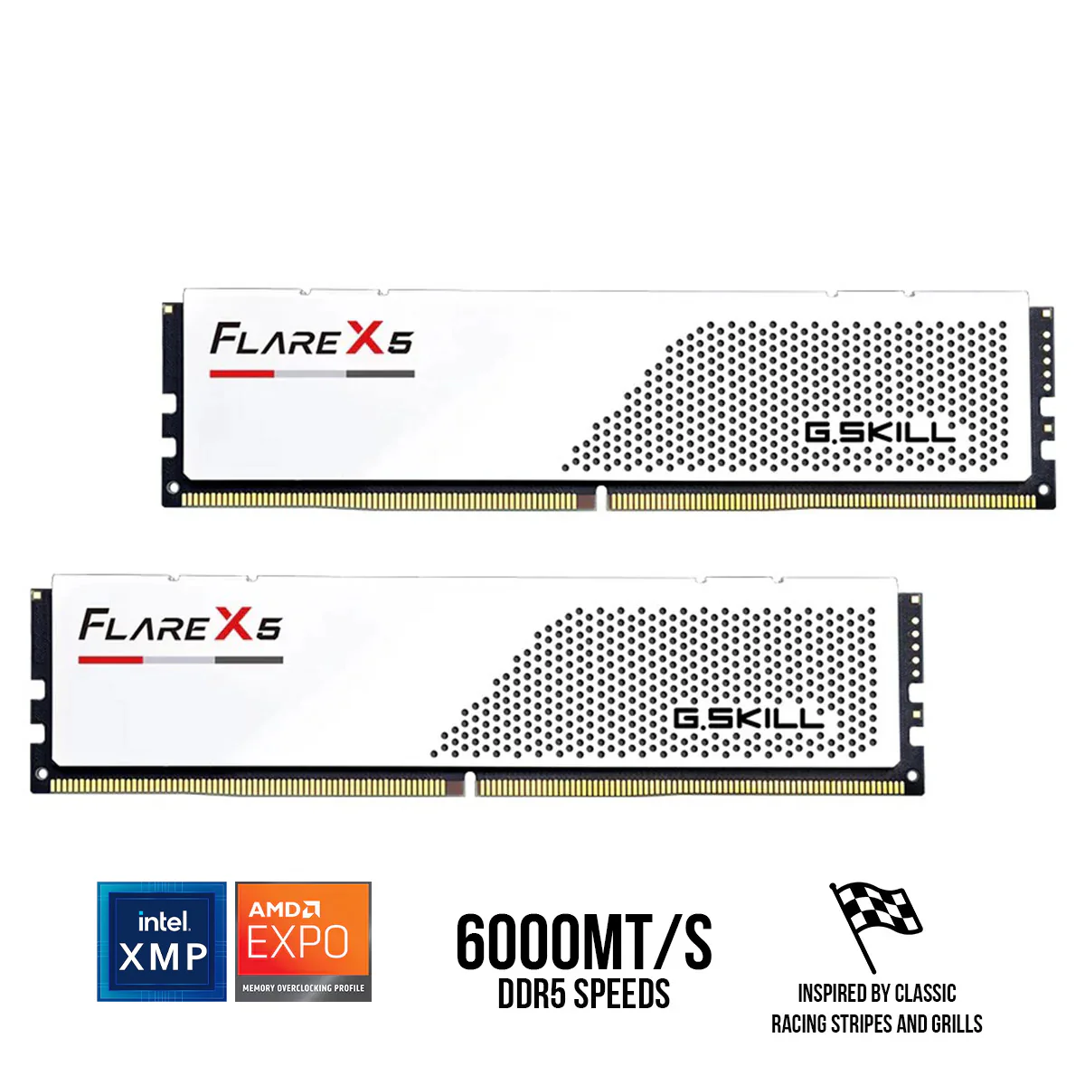 G.Skill Flare X5 32GB (16GBx2) DDR5 6000MT/s CL36-36-36-96 1.35V Intel XMP 3.0 / AMD EXPO Desktop Memory (Matte White) (F5-6000J3636F16GX2-FX5W)
