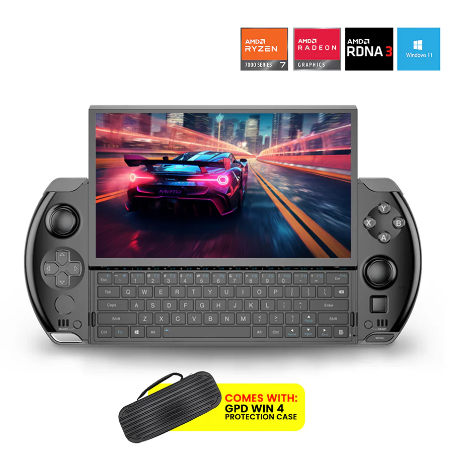 GPD Win 4 2023 AMD Ryzen 7 7840U 6" FHD (1920x1080) 64GB RAM LPDDR5X 7500MT/S 4TB SSD AMD Radeon 780M Windows 11 Handheld Gaming Console + GPD Win 4 Protection Case