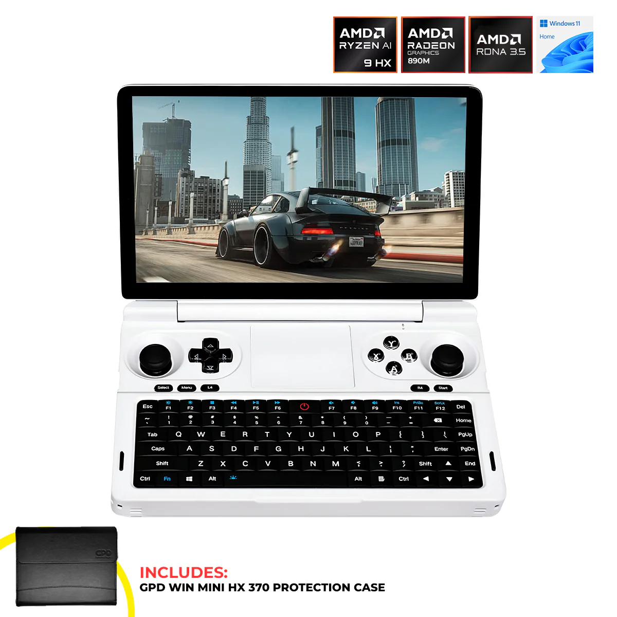 GPD Win Mini 2025 AMD Ryzen AI 9 HX 370 7" (1920x1080) 120Hz High-Refresh Gaming Display 32GB RAM LPDDR5X-7500MT/S 2TB SSD AMD Radeon 890M Graphics (RDNA3.5) Windows 11 Handheld Gaming PC (White) + GPD Win Mini HX 370 Protection Case