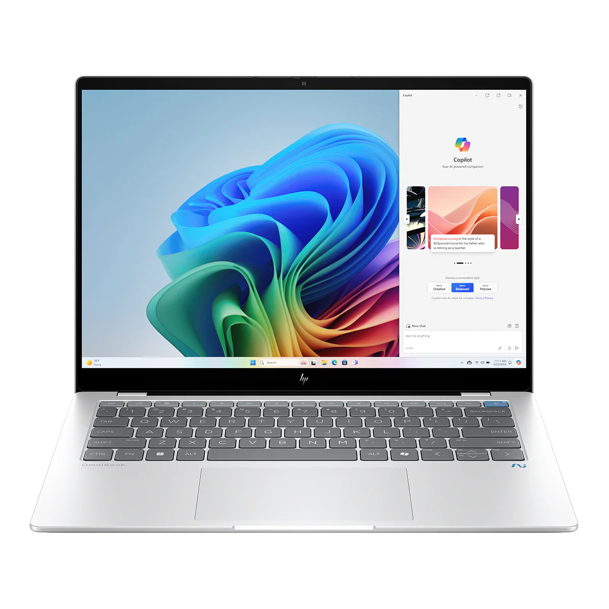 HP OmniBook X 14-FE1009QU Laptop (Glacier Silver) | 14" 2.2K (2240x1400) IPS | Snapdragon X Elite X1P-42-100 | 16GB RAM | 512GB SSD | Qualcomm Adreno GPU | Windows 11 Home | MS Office Home & Student 2021 + HP Prof 17.3 Backpack - Image 2