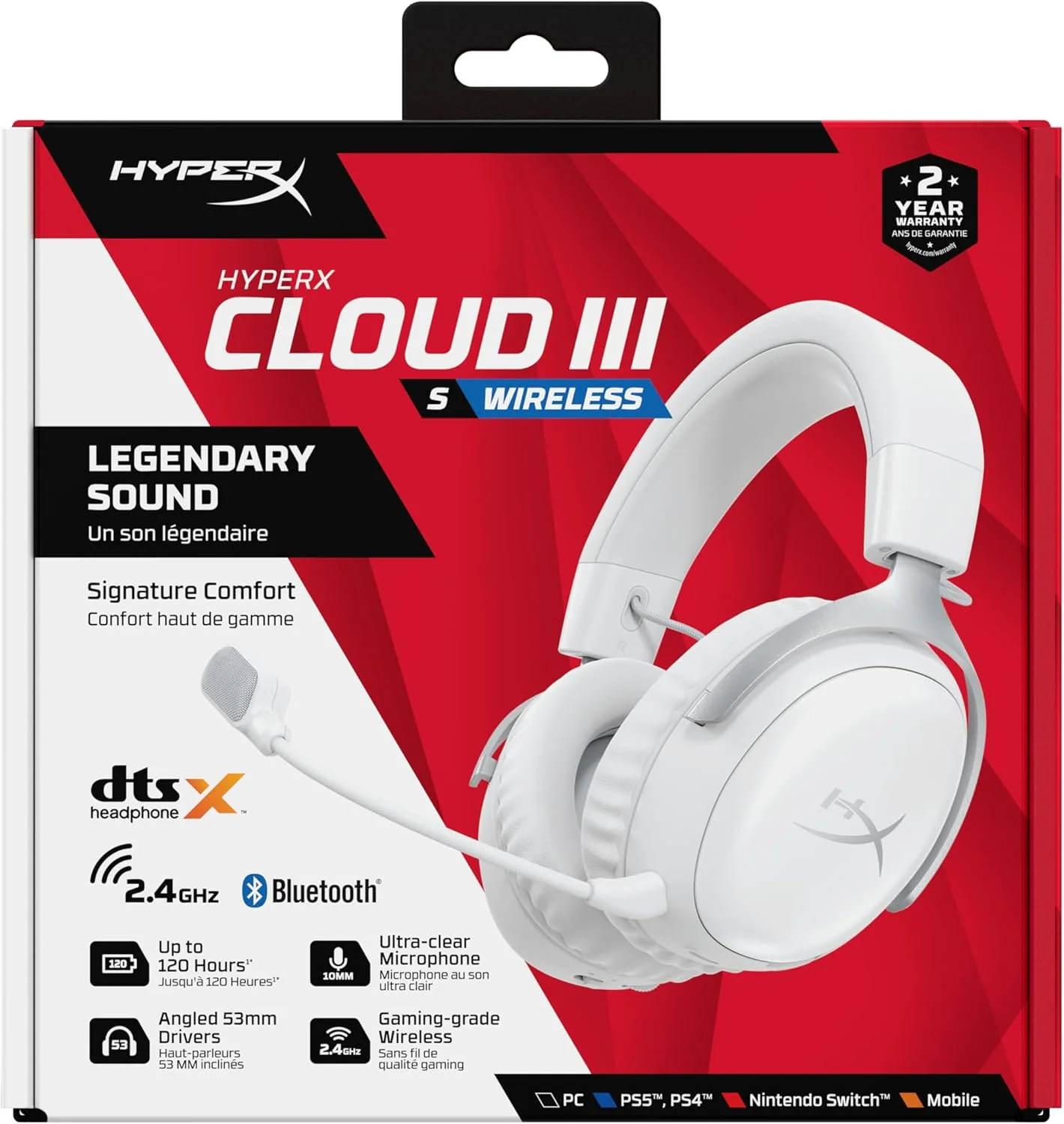 HyperX Cloud III S Wireless Gaming Headset for PC/PS5/PS4/N-Switch/Mobile (White) (AX6G1AA) - Image 5