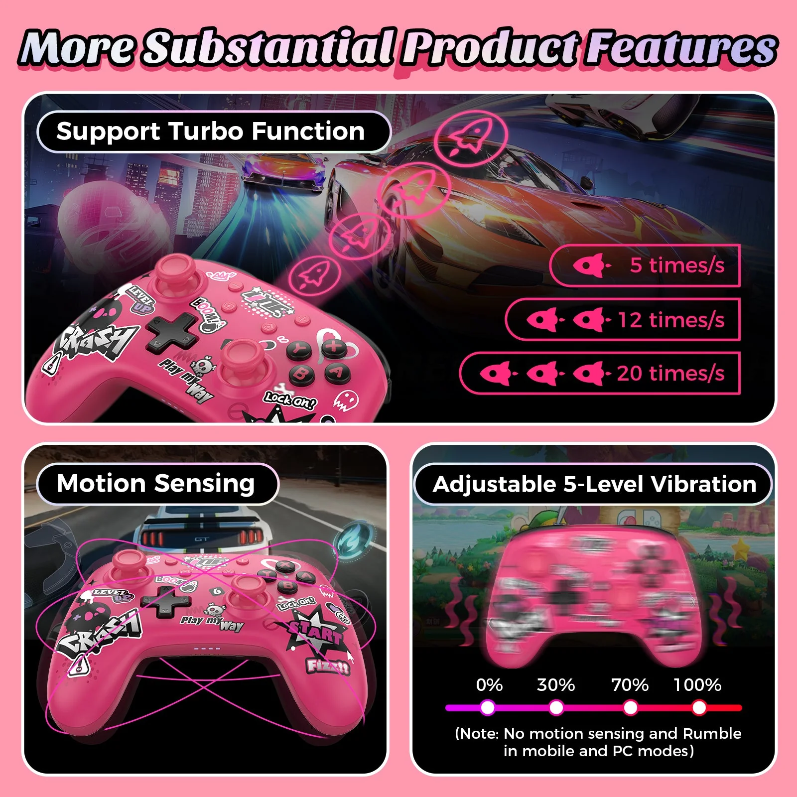 IINE Artemis Leopard Sparkle Wireless Controller with Charging Dock for Nintendo Switch (Pink) (L1021) - Image 10