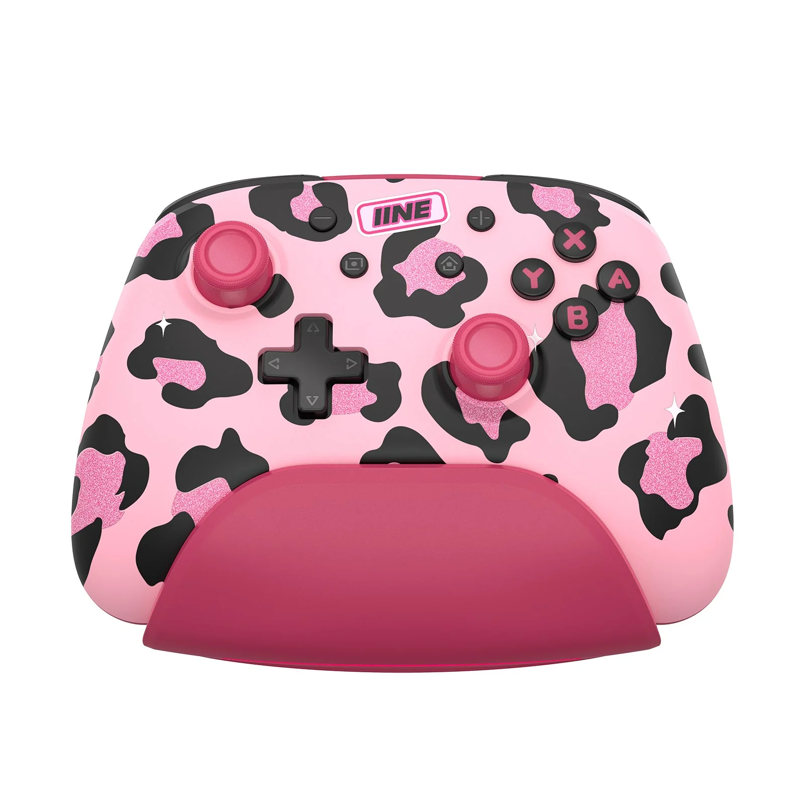 IINE Artemis Leopard Sparkle Wireless Controller with Charging Dock for Nintendo Switch (Pink) (L1021) - Image 12