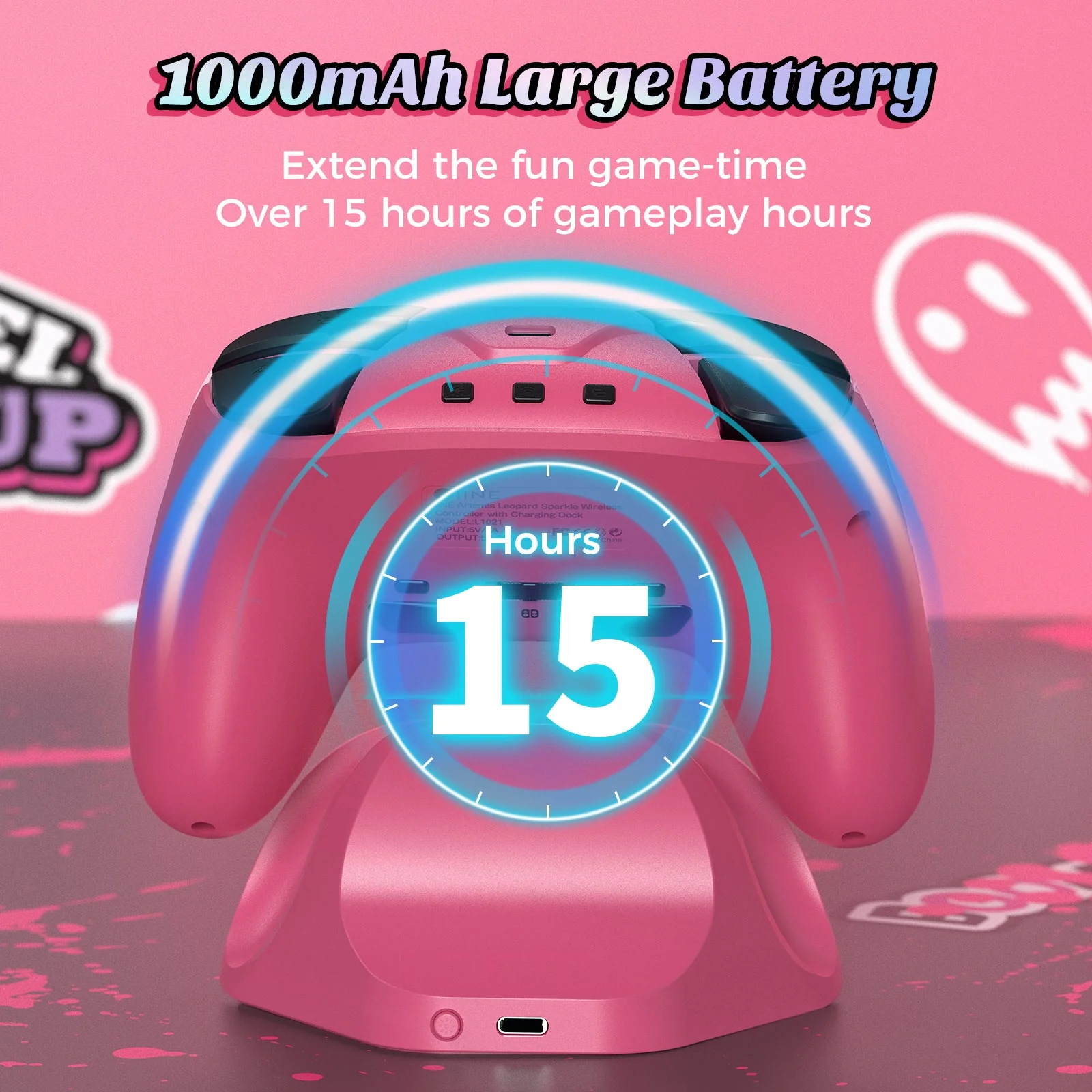 IINE Artemis Leopard Sparkle Wireless Controller with Charging Dock for Nintendo Switch (Pink) (L1021) - Image 9