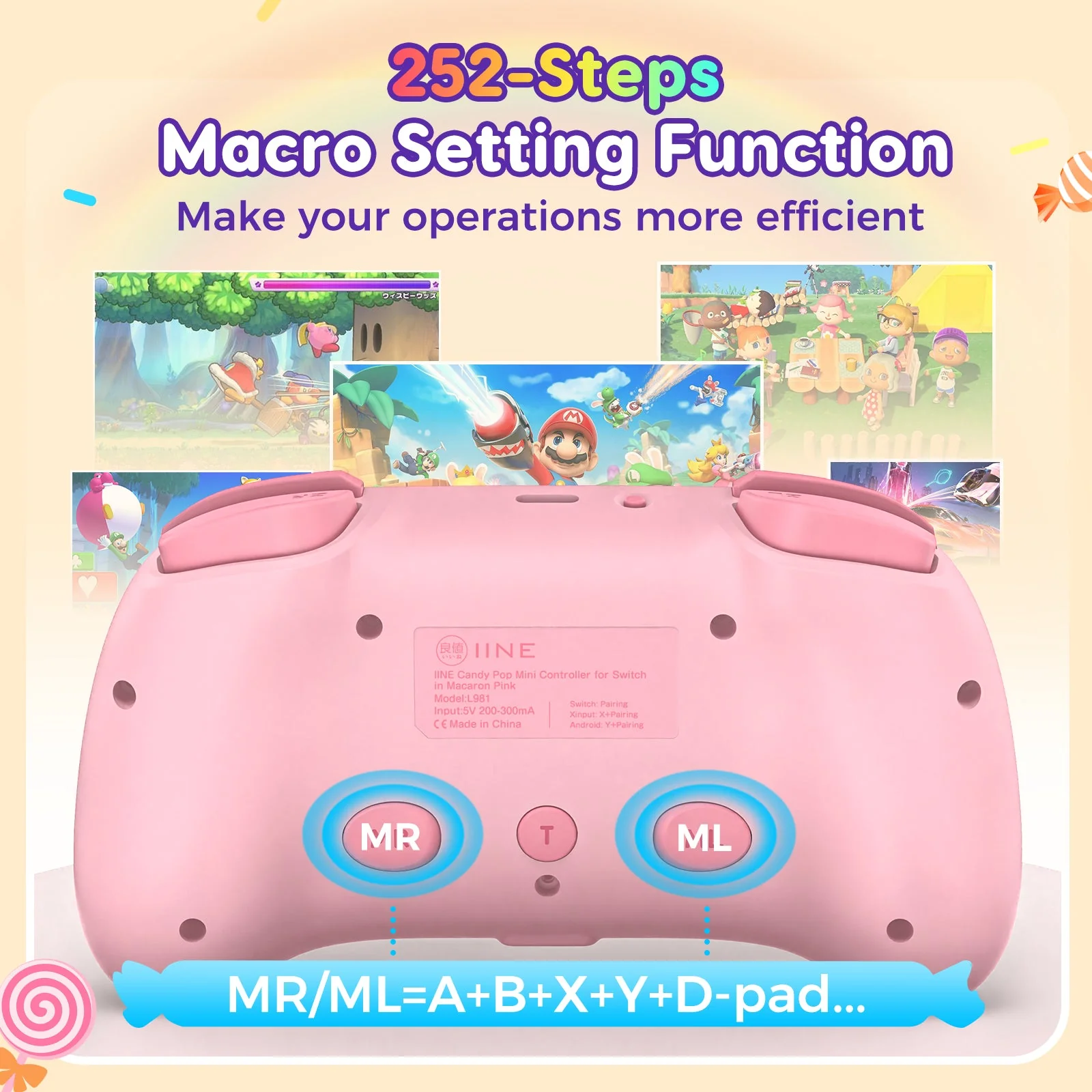 IINE Candy Pop Mini Controller for Switch/ Android/ iOS/ PC (Macaron Pink, Macaron Purple) - Image 6