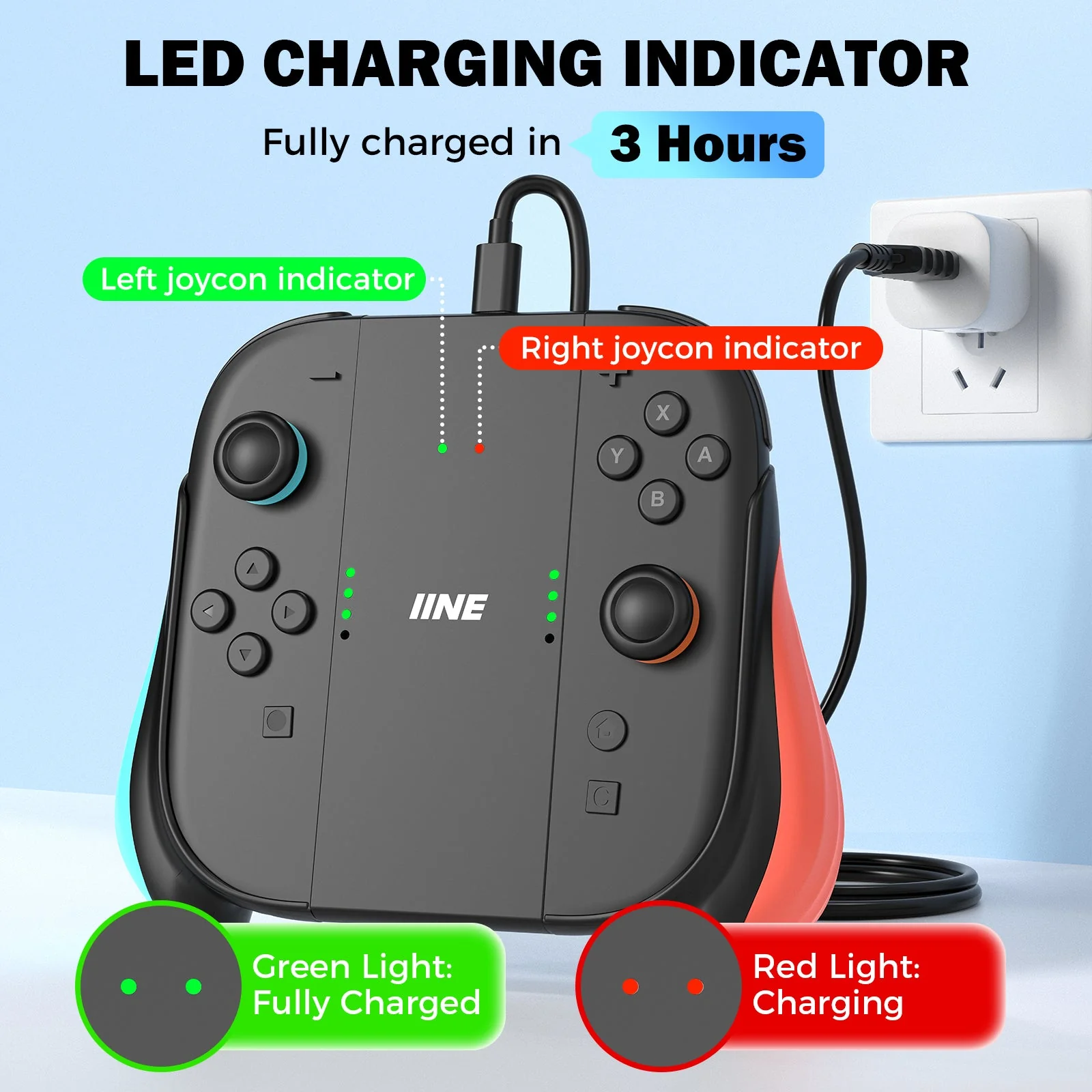 IINE Charging Grip for Nintendo Switch 2 (Black, Blue/Orange) - Image 4