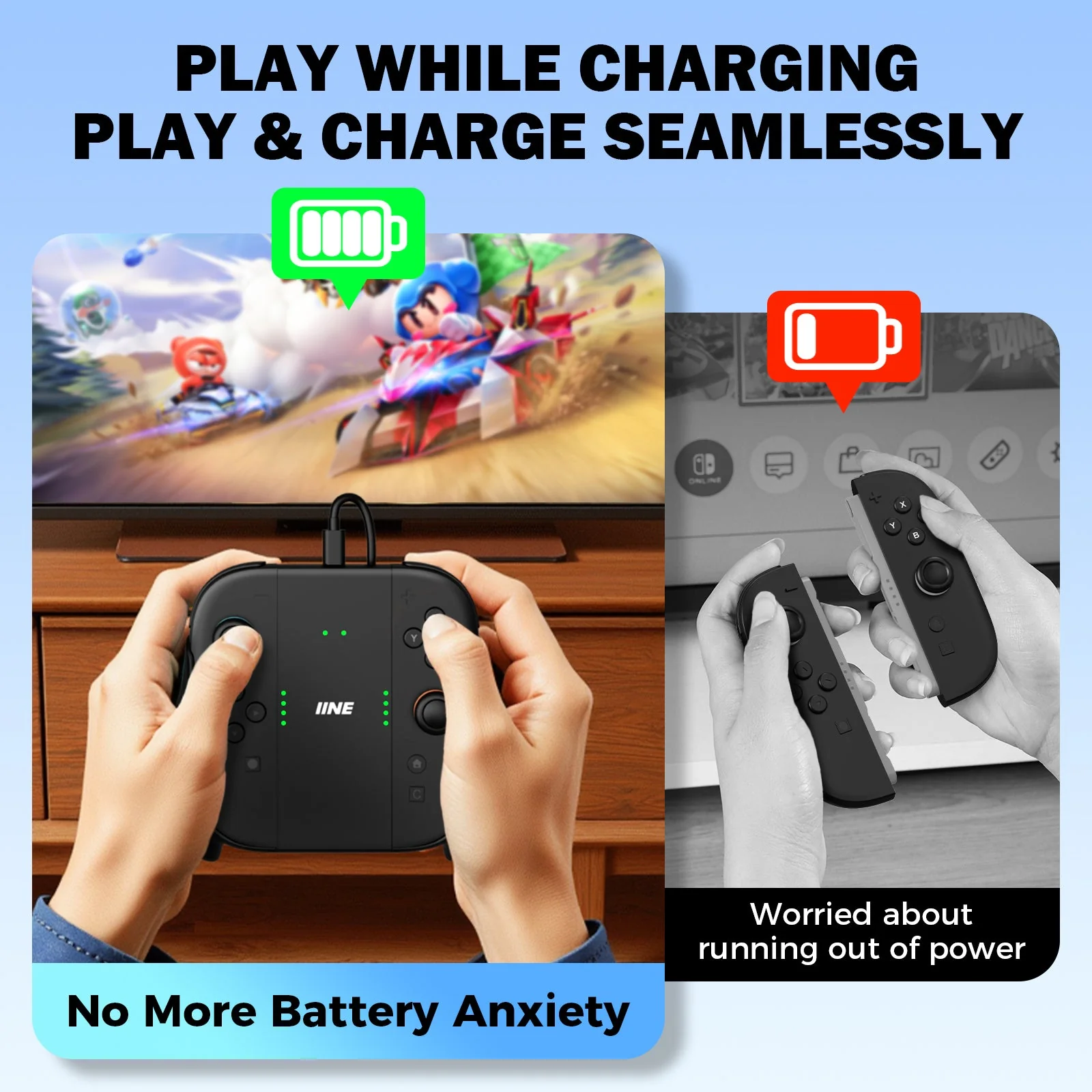 IINE Charging Grip for Nintendo Switch 2 (Black, Blue/Orange) - Image 5