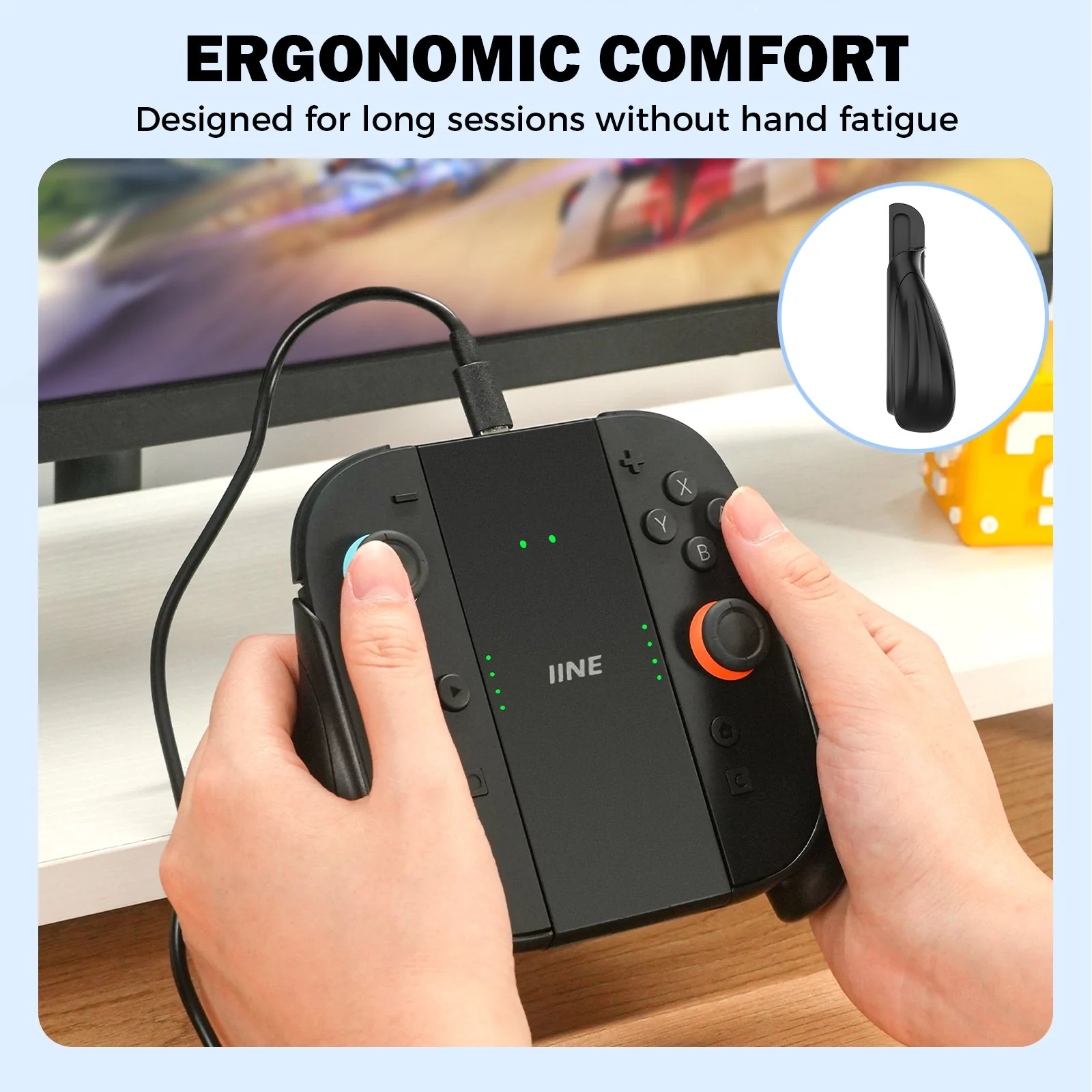 IINE Charging Grip for Nintendo Switch 2 (Black, Blue/Orange) - Image 6