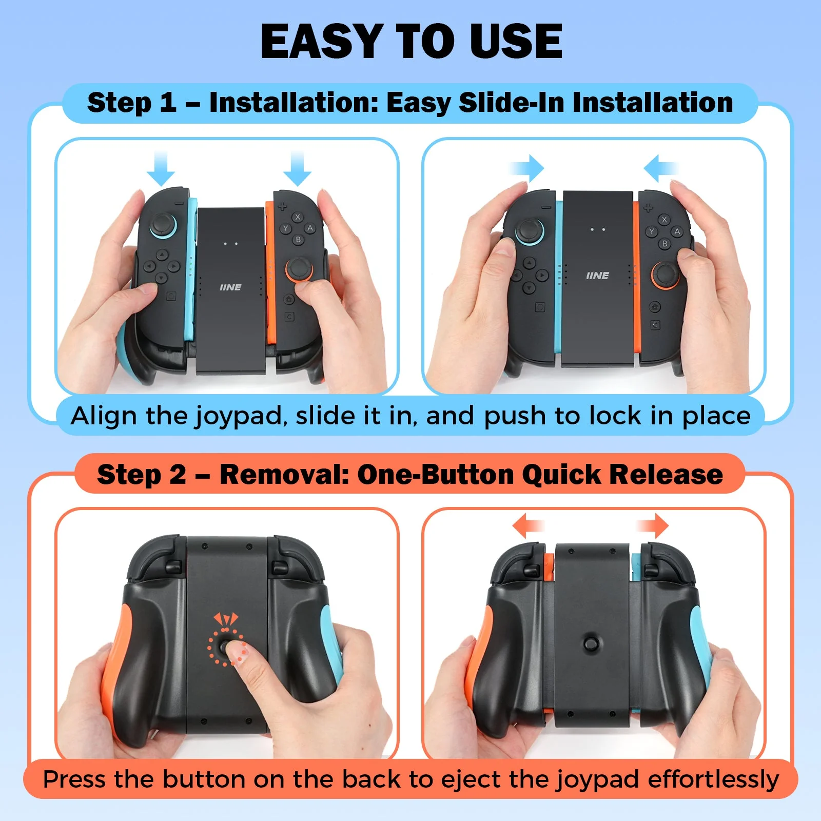 IINE Charging Grip for Nintendo Switch 2 (Black, Blue/Orange) - Image 7