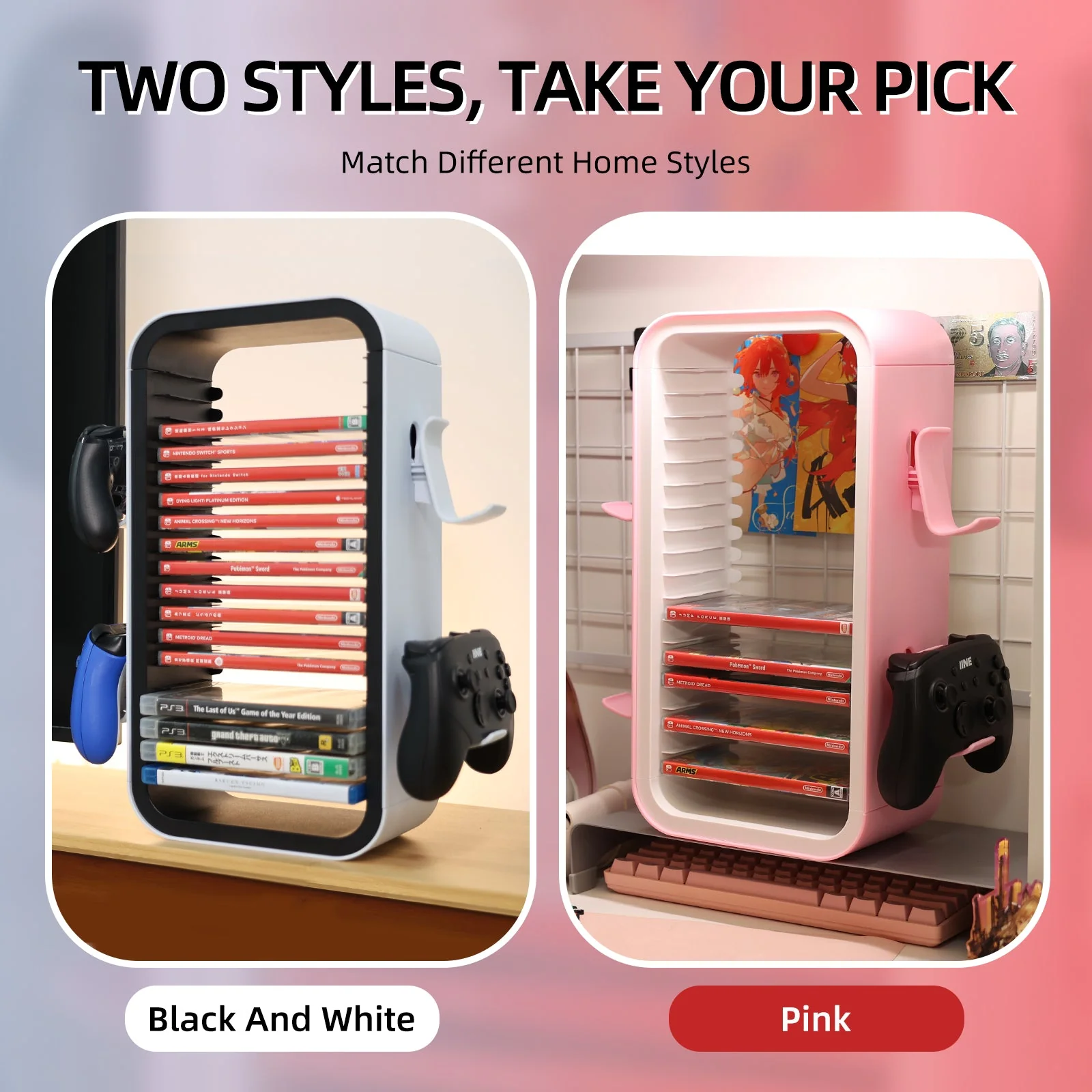IINE Game Storage Rack For PS/Xbox/Switch (Pink) (L867) - Image 2