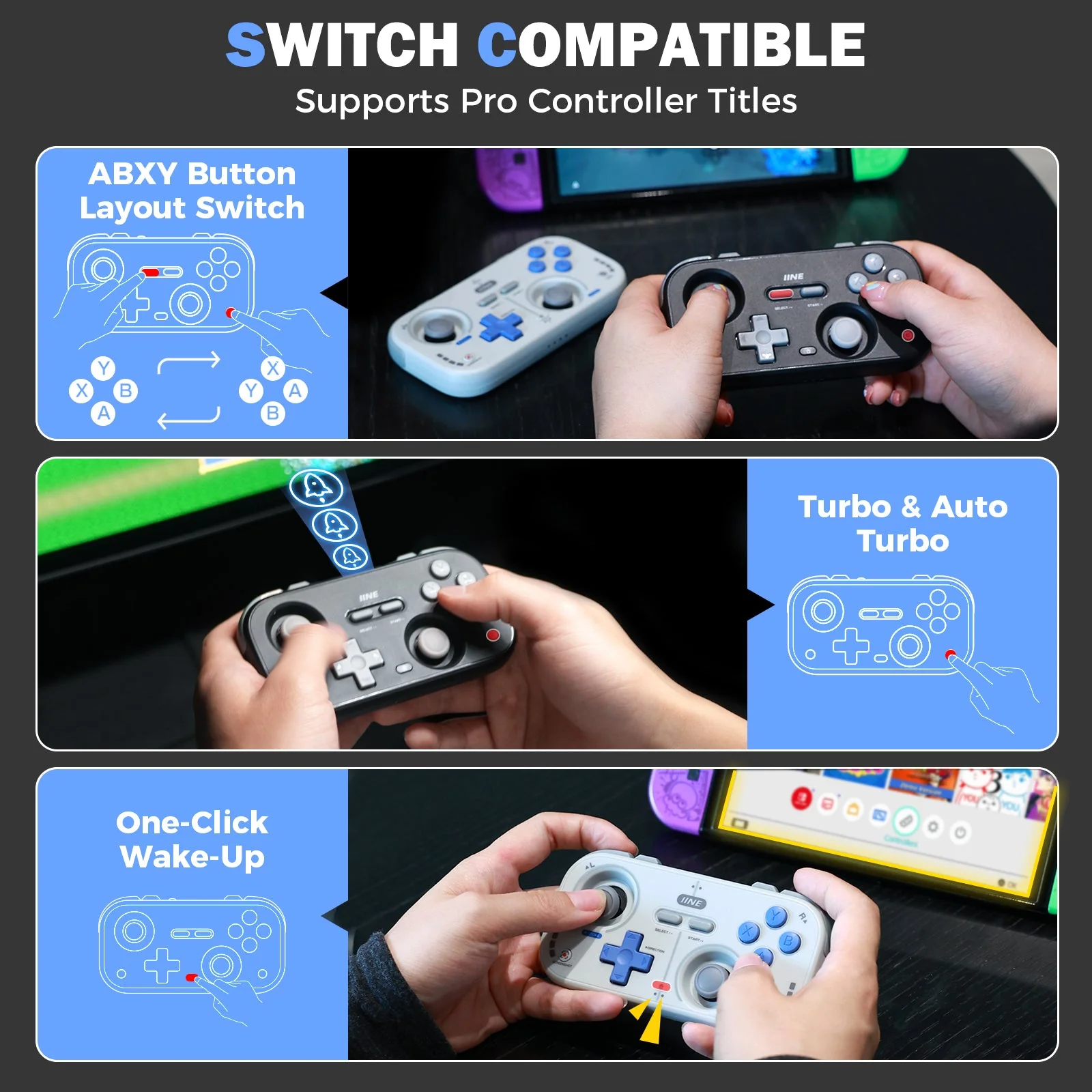 IINE Palm-Sized Retro Chronos Controller (Vintage Grey, Classic Black) (L1031, L1032) - Image 9