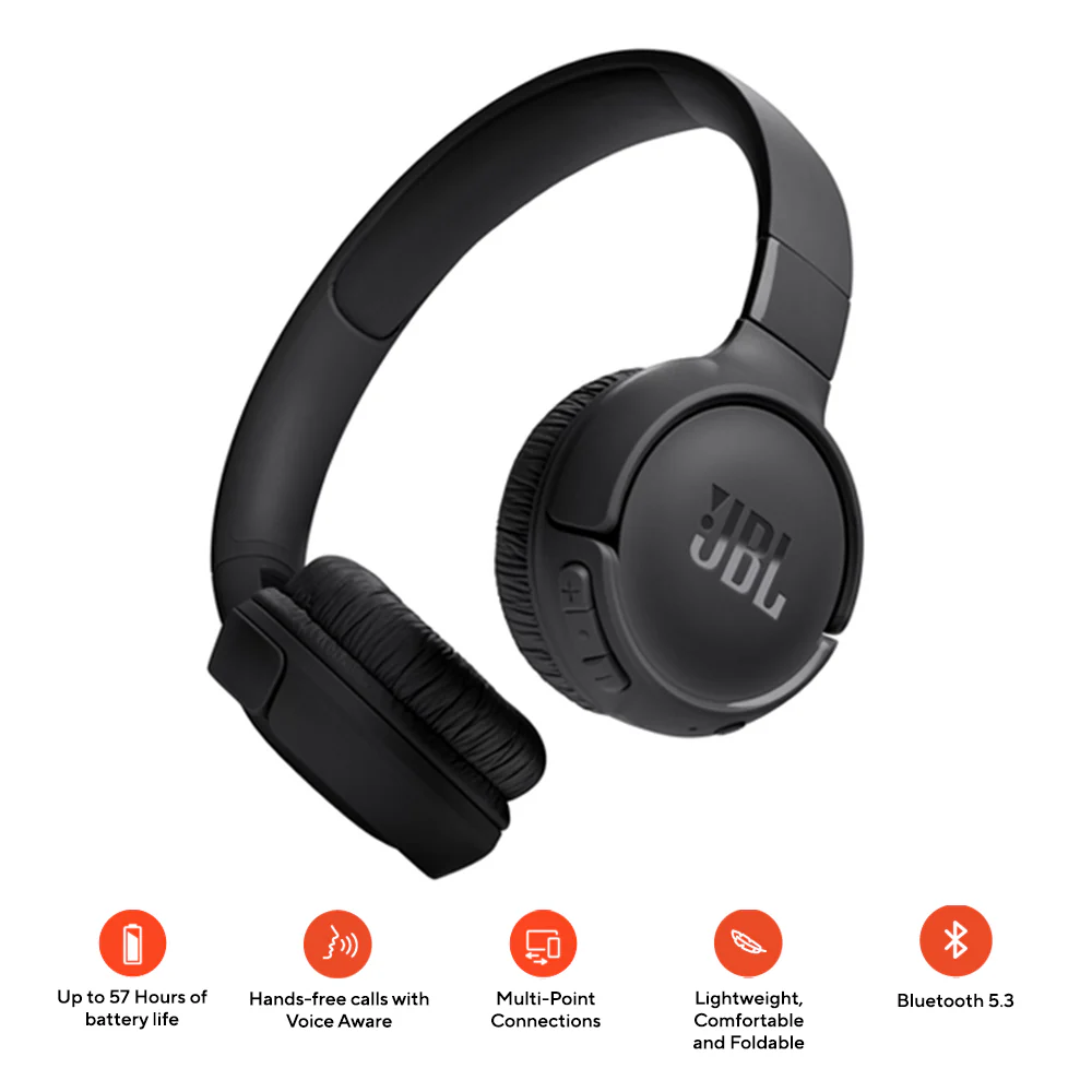 JBL Tune 520BT Wireless On-Ear Headphones (Black)