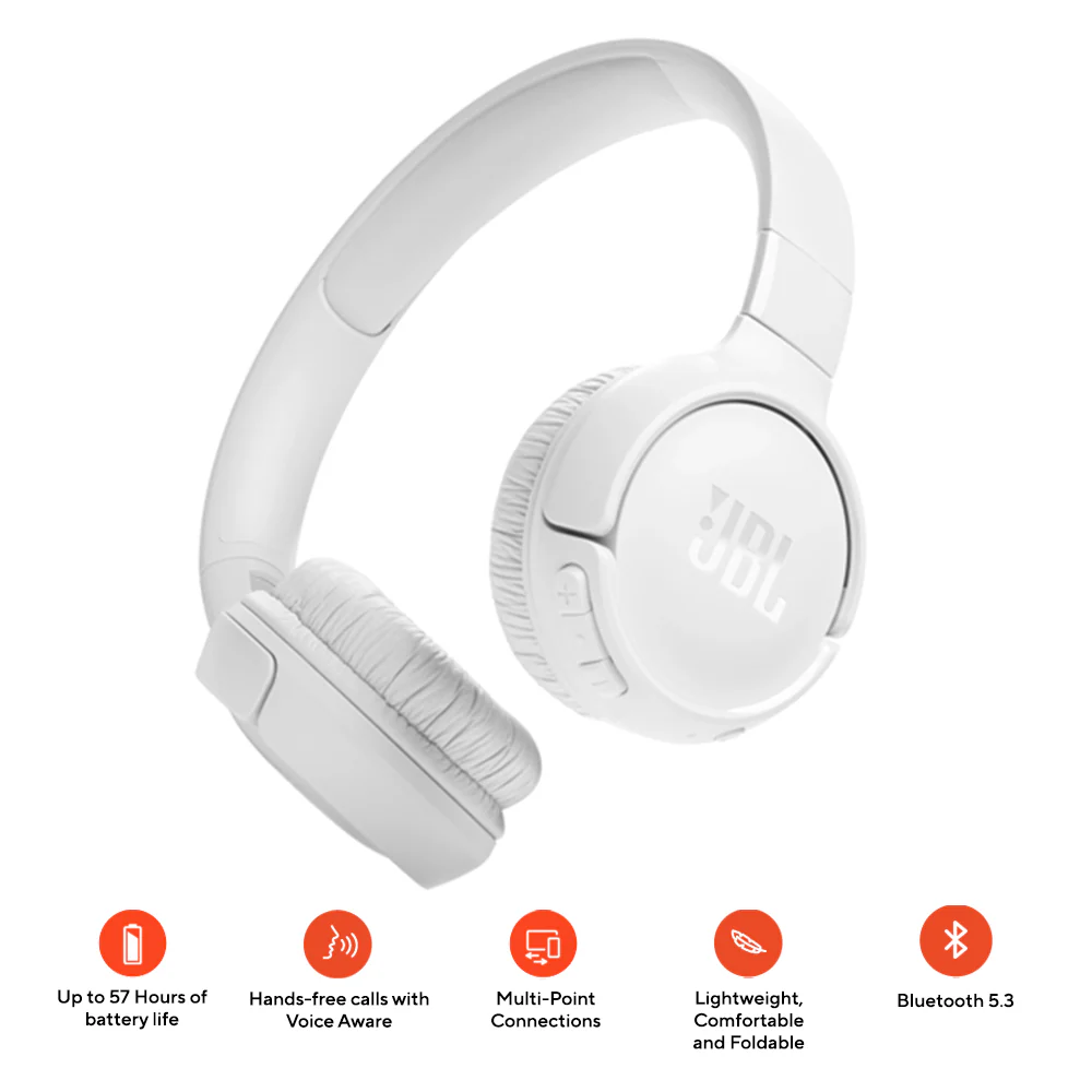 JBL Tune 520BT Wireless On-Ear Headphones (White)