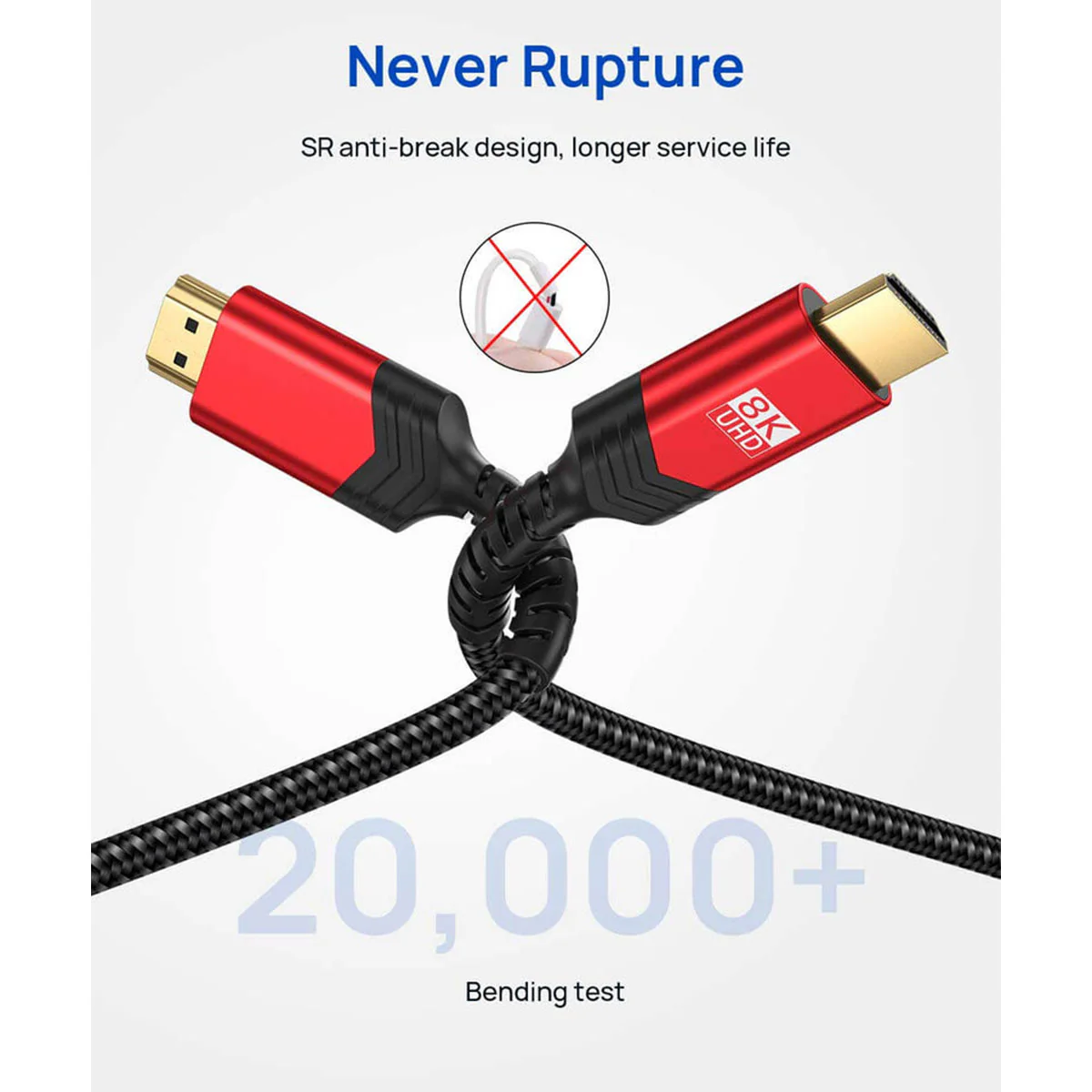 JSAUX 8K 60Hz HDMI Cable 3M 1-Pack (Red) (CV0011) - Image 2
