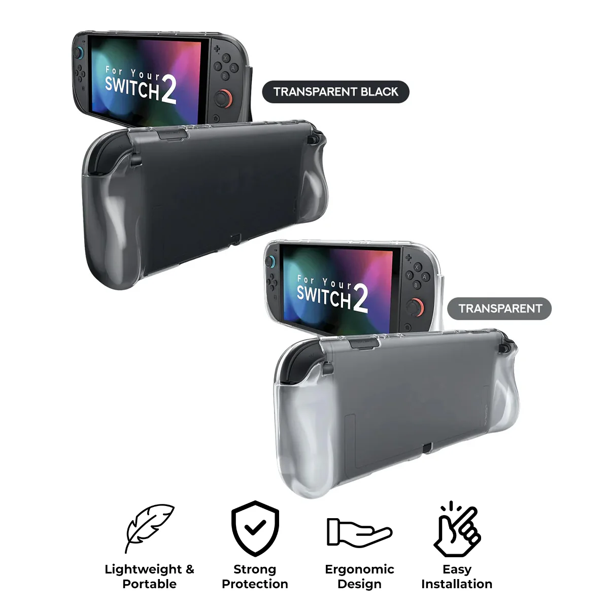 JSAUX Integrated Soft TPU Protective Case for Nintendo Switch 2 (Transparent Black, Transparent) (PC0115)