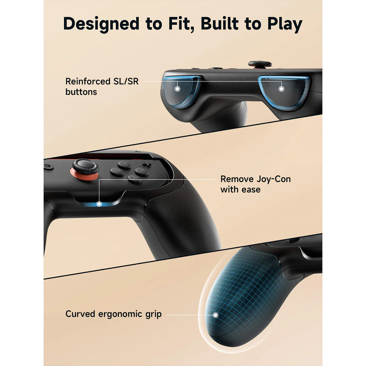 JSAUX JoyVerse Series Single Grip for Nintendo Switch 2 Joy-Con (Black) (GP0401A) - Image 6