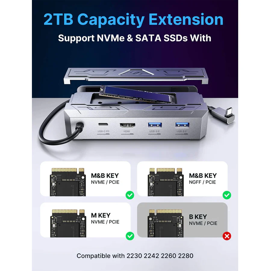 JSAUX USB-C 6-in-1 Docking Station with M.2 SSD Enclosure & 65W Charger Set for Steam Deck/ Steam Deck OLED/ ROG Ally/ Legion Go (Grey) (HB0604) - Image 10