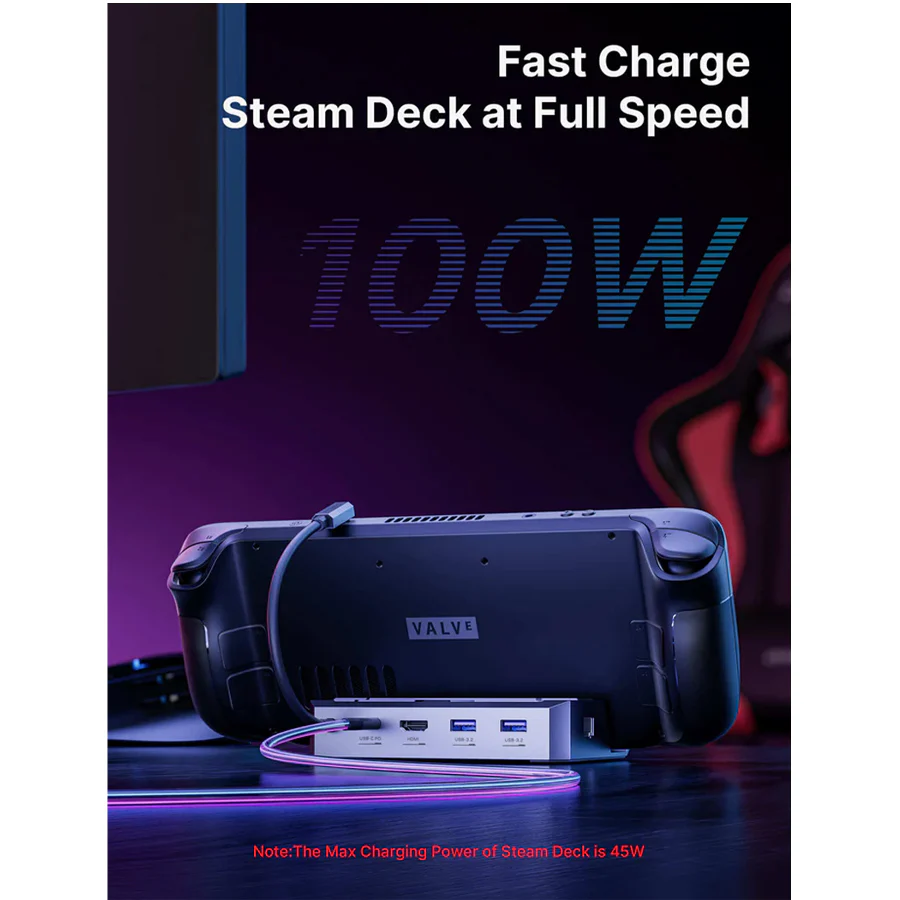 JSAUX USB-C 6-in-1 Docking Station with M.2 SSD Enclosure & 65W Charger Set for Steam Deck/ Steam Deck OLED/ ROG Ally/ Legion Go (Grey) (HB0604) - Image 3