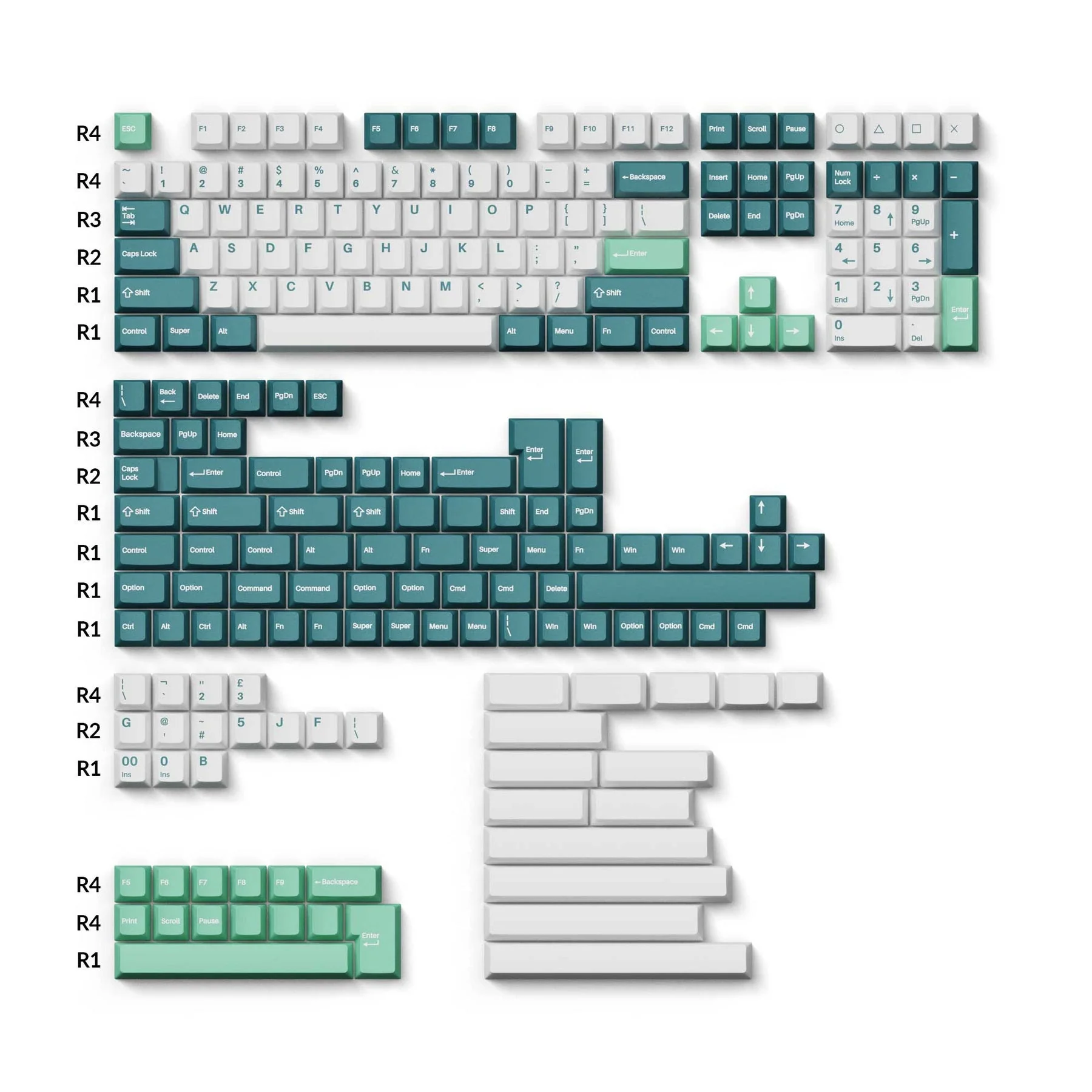 Keychron Cherry Profile Double Shot PBT Full Set Keycaps - White Mint (PBT-13)