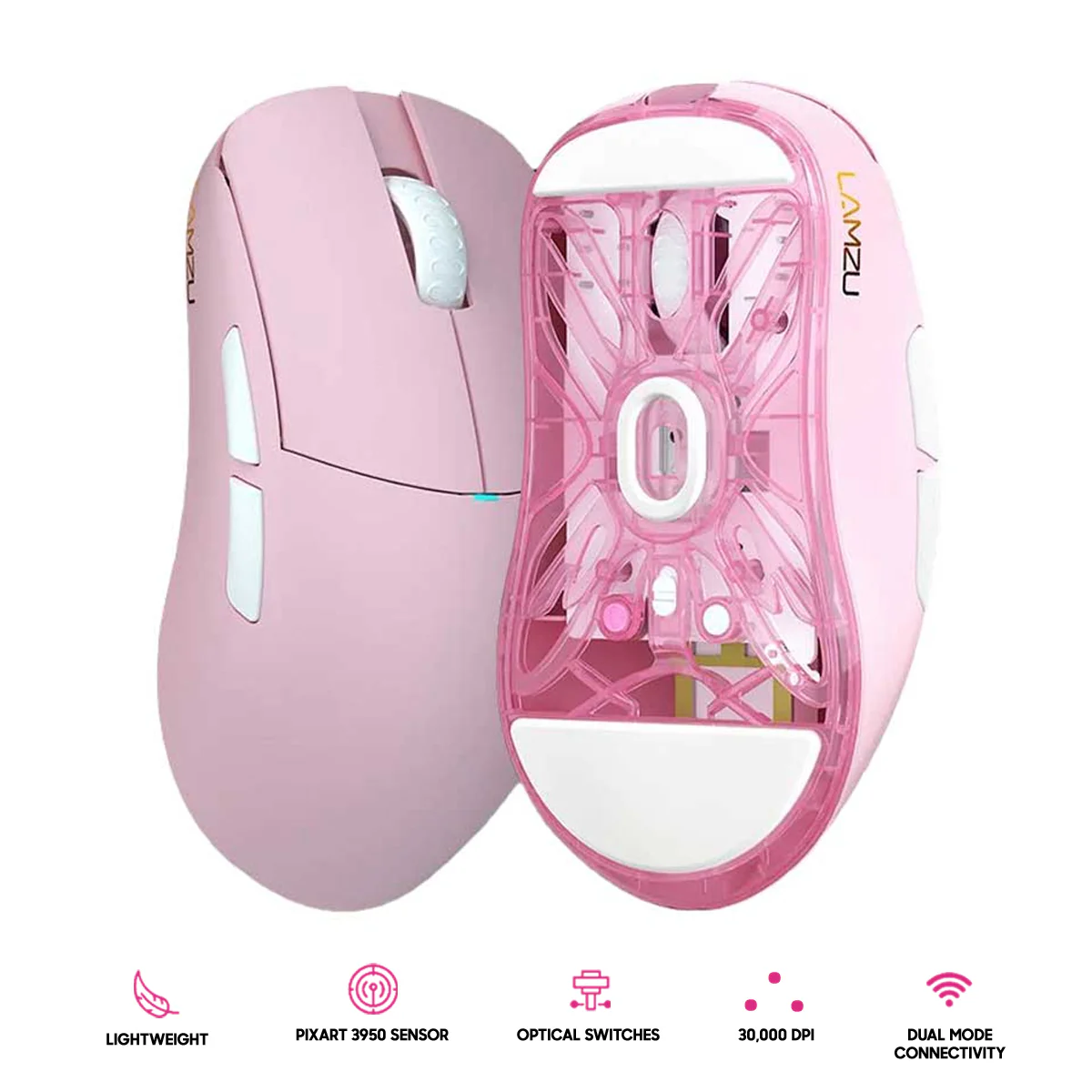 Lamzu Atlantis Mini Champion Edition Superlight Wireless Mouse (Light Pink, Panda White, Red) - Image 2