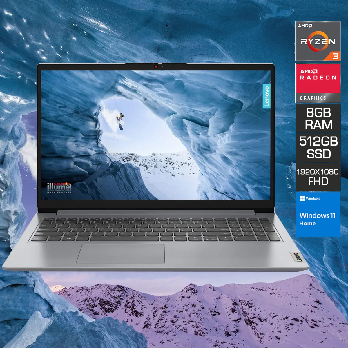 Lenovo Ideapad 1 15AMN7 82VG00FEPH Laptop (Cloud Grey) | 15.6" FHD (1920X1080) | Ryzen 3 7320U | 8GB RAM | 512GB SSD | AMD Radeon Graphics | Windows 11 Home