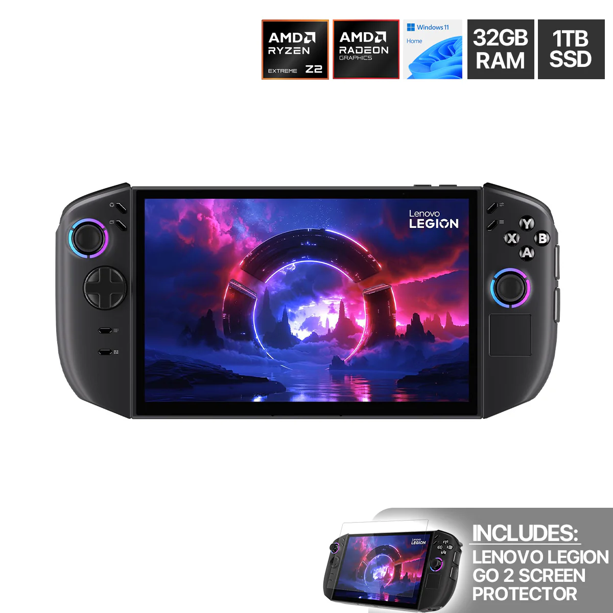 Lenovo Legion Go 2 8ASP2 83N0001VPH Handheld Gaming PC (Eclipse Black) | AMD Ryzen Z2 Extreme | 8.8” WUXGA (1920x1200) OLED 144Hz | 32GB RAM | 1TB SSD | AMD Radeon Graphics | Windows 11 Home | Legion Go 2 Screen Protector