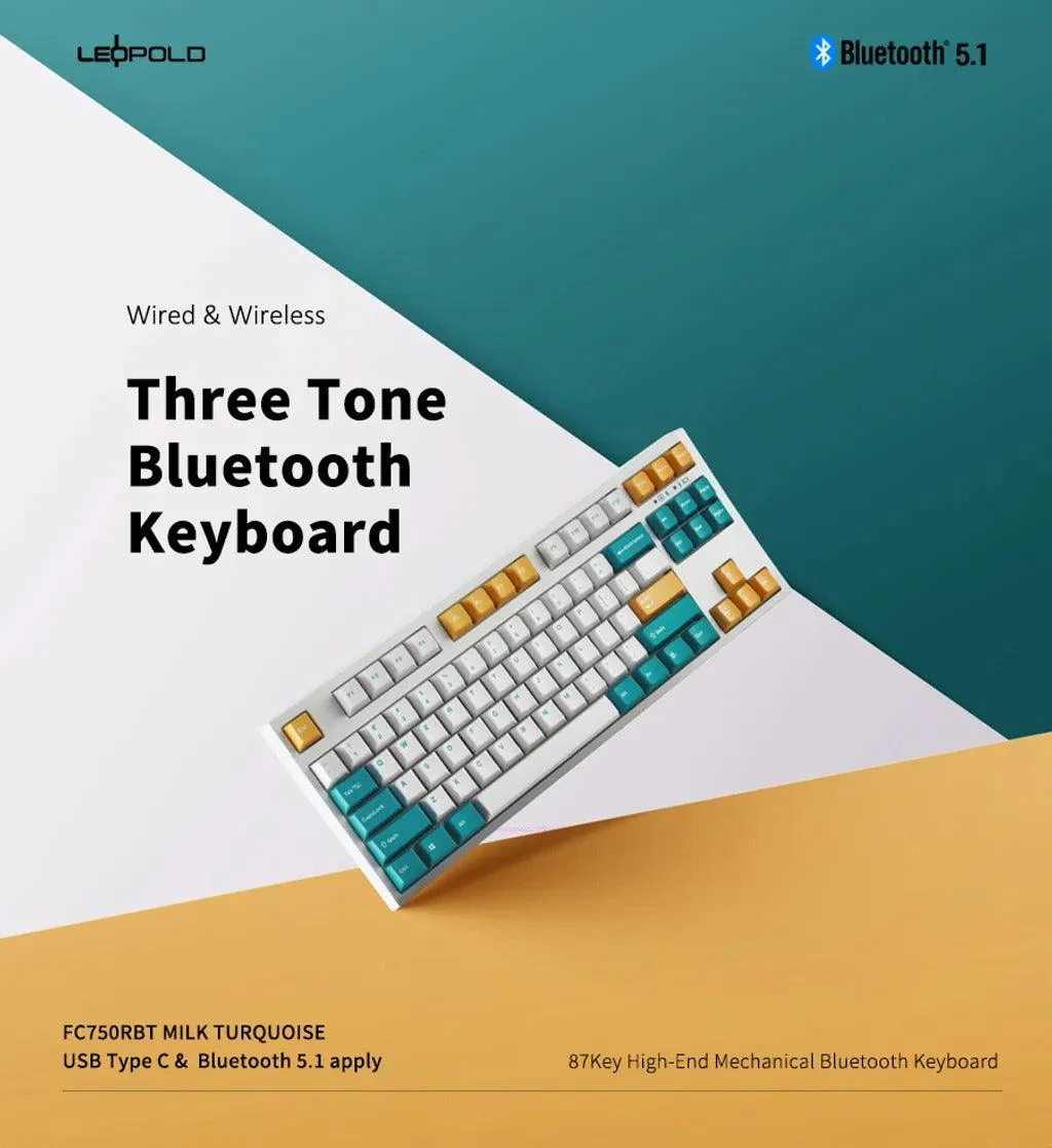 Leopold FC750RBT 87 Keys High-End Mechanical Bluetooth Keyboard (Milk Turquoise) (Red Switch) (FC750RBTR/EMTPD(Y)) - Image 8